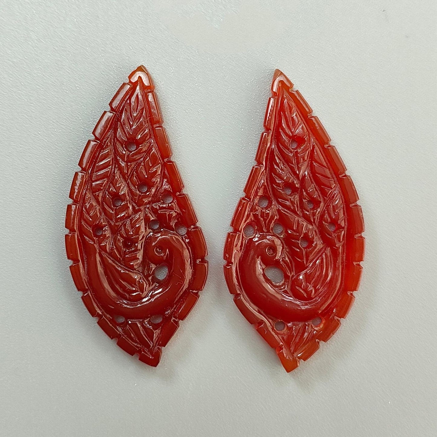 Orange, Green Onyx Gemstone Carving: Natural Color Enhanced Onyx Hand Carved Fancy, Egg Shapes Pair for Jewelry July Birthstone