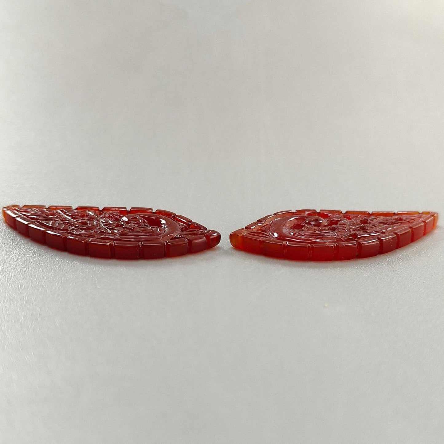 Orange, Green Onyx Gemstone Carving: Natural Color Enhanced Onyx Hand Carved Fancy, Egg Shapes Pair for Jewelry July Birthstone