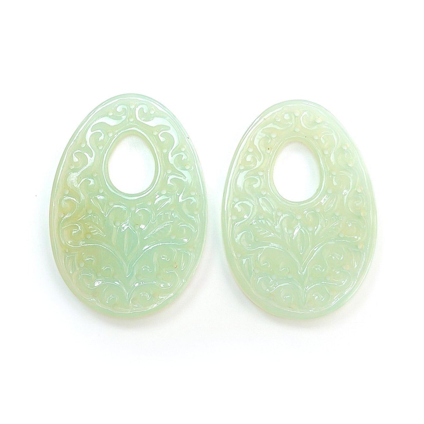 Orange, Green Onyx Gemstone Carving: Natural Color Enhanced Onyx Hand Carved Fancy, Egg Shapes Pair for Jewelry July Birthstone