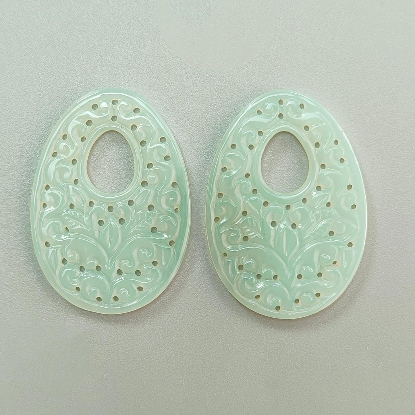 Orange, Green Onyx Gemstone Carving: Natural Color Enhanced Onyx Hand Carved Fancy, Egg Shapes Pair for Jewelry July Birthstone
