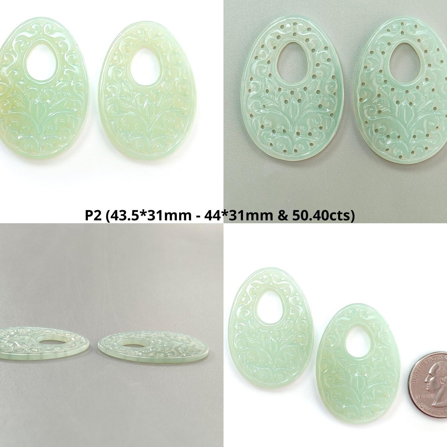 Orange, Green Onyx Gemstone Carving: Natural Color Enhanced Onyx Hand Carved Fancy, Egg Shapes Pair for Jewelry July Birthstone