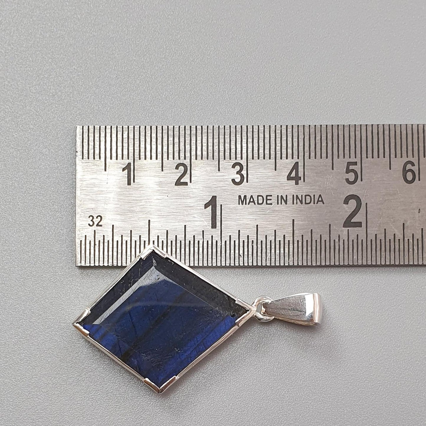 Blue Labradorite Silver Faceted Pendant: 6.11gms Natural Untreated Labradorite Marquise Fancy Cut 925 Sterling Silver Prong Set 1.75"