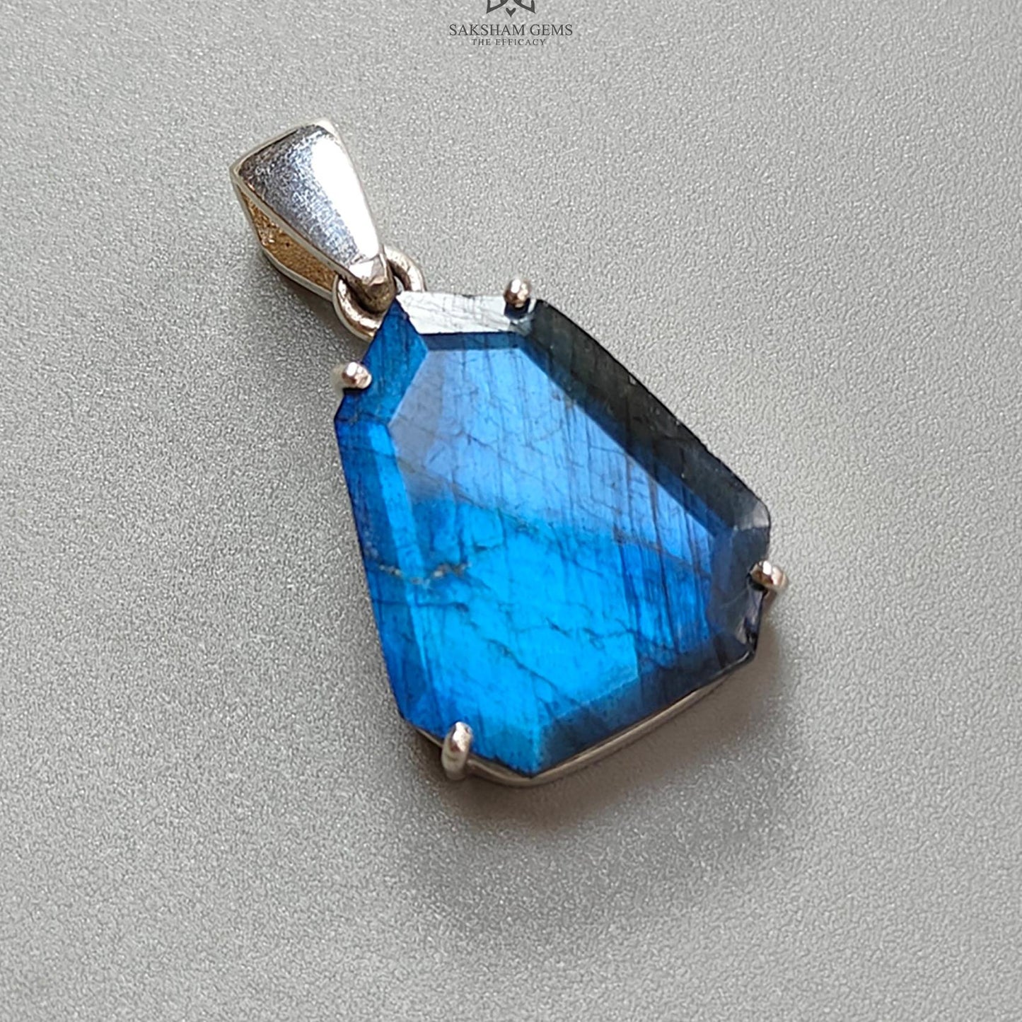 Blue Labradorite Faceted Pendant: 5.74gms Natural Untreated Labradorite Uneven Fancy Cut 925 Sterling Silver Prong Set Pendant 1.50"