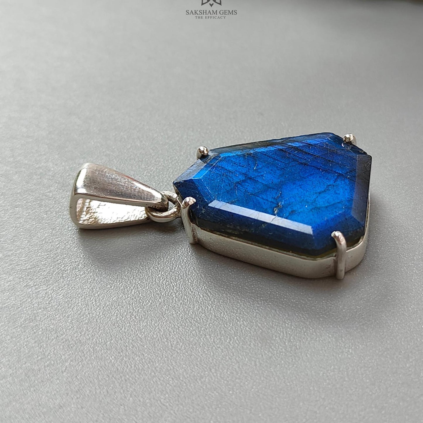 Blue Labradorite Faceted Pendant: 5.74gms Natural Untreated Labradorite Uneven Fancy Cut 925 Sterling Silver Prong Set Pendant 1.50"