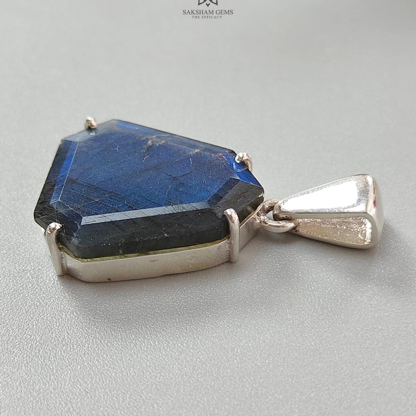 Blue Labradorite Faceted Pendant: 5.74gms Natural Untreated Labradorite Uneven Fancy Cut 925 Sterling Silver Prong Set Pendant 1.50"