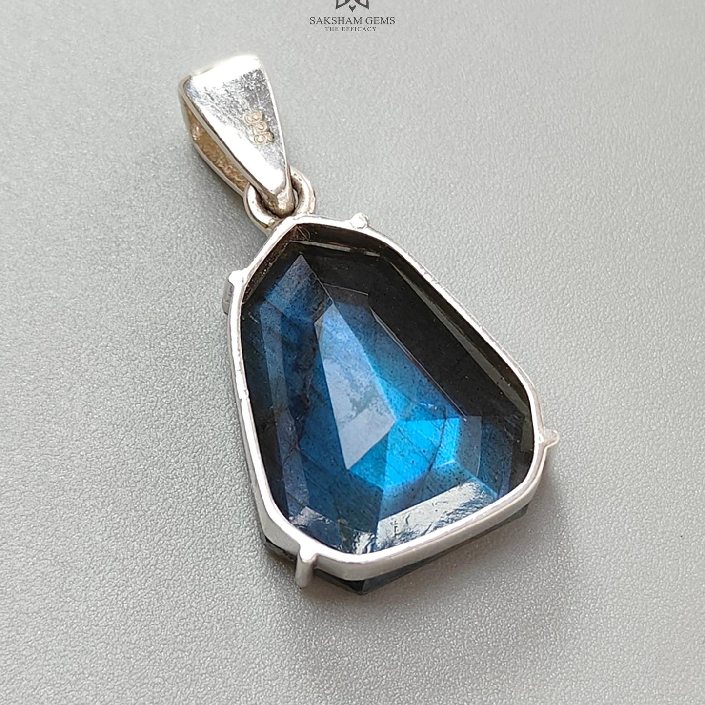 Blue Labradorite Faceted Pendant: 5.74gms Natural Untreated Labradorite Uneven Fancy Cut 925 Sterling Silver Prong Set Pendant 1.50"
