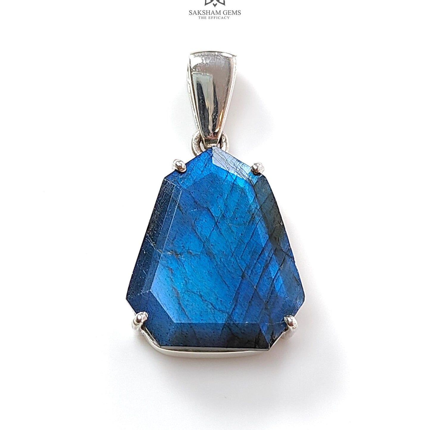 Blue Labradorite Faceted Pendant: 5.74gms Natural Untreated Labradorite Uneven Fancy Cut 925 Sterling Silver Prong Set Pendant 1.50"