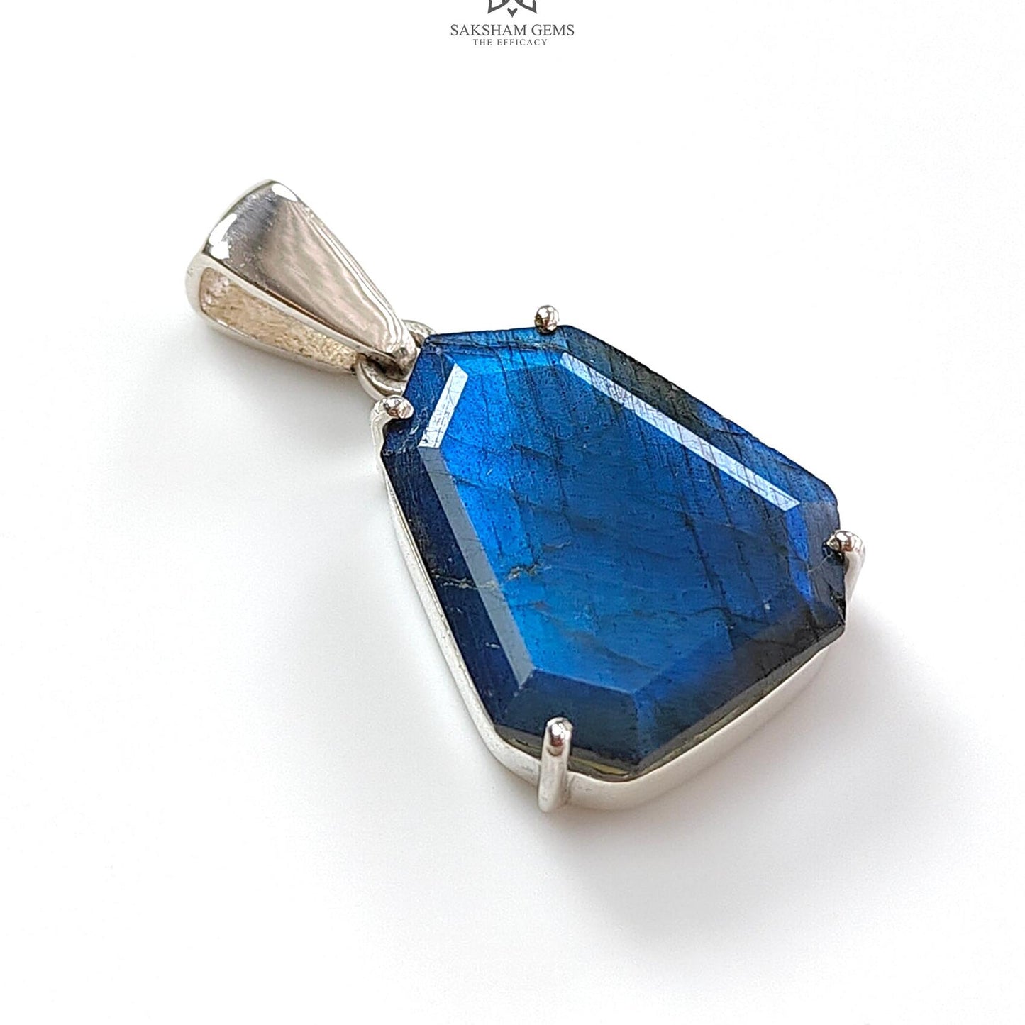 Blue Labradorite Faceted Pendant: 5.74gms Natural Untreated Labradorite Uneven Fancy Cut 925 Sterling Silver Prong Set Pendant 1.50"