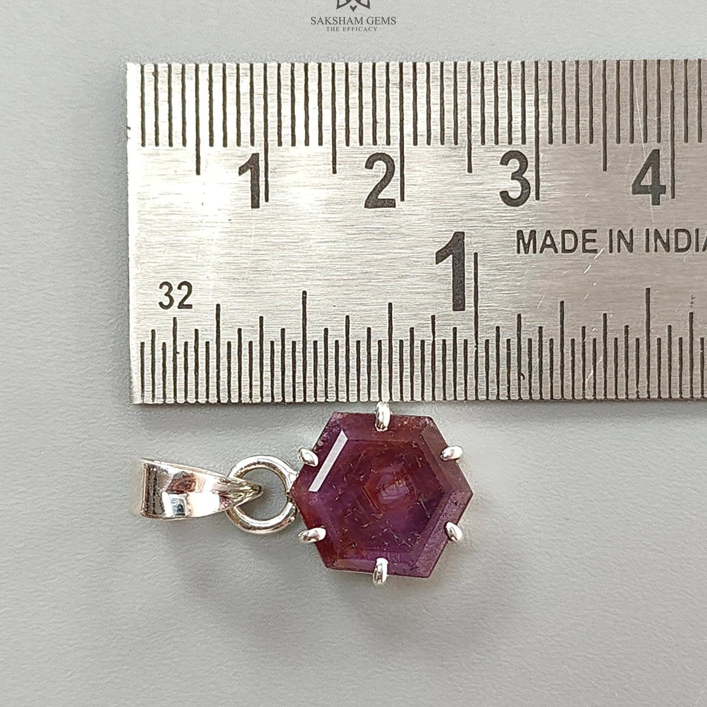 Raspberry Sheen Purple Sapphire Faceted Silver Pendant: 3.00gms Natural Untreated Sapphire Hexagon 925 Sterling Silver Prong Set 1" Pendant