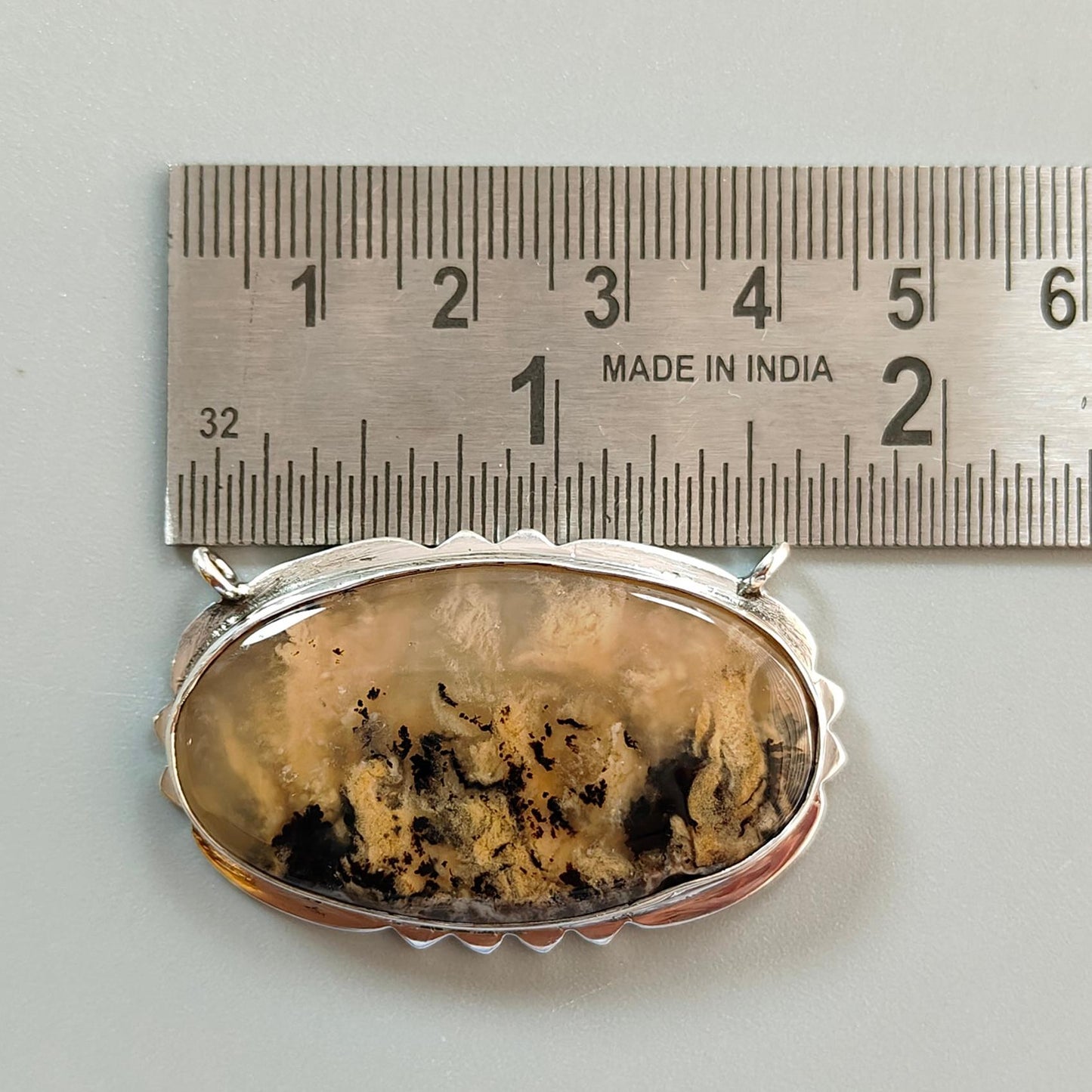 Tiger Dendrite Agate Plain Silver Pendant: 12.10gms Natural Untreated Bi-Color Agate Oval 925 Sterling Silver Bezel Set Pendant 1.85"