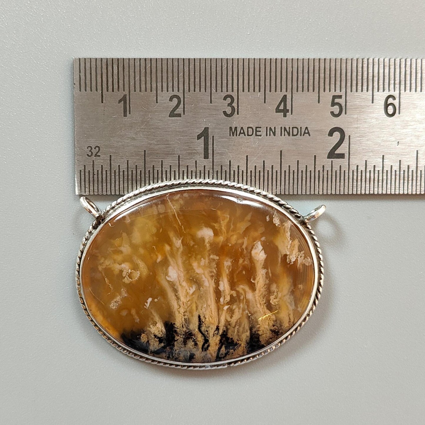 Tiger Dendrite Agate Plain Silver Pendant:15.42gms Natural Untreated Bi-Color Agate Oval 925 Sterling Silver Bezel Set Pendant 2.00"