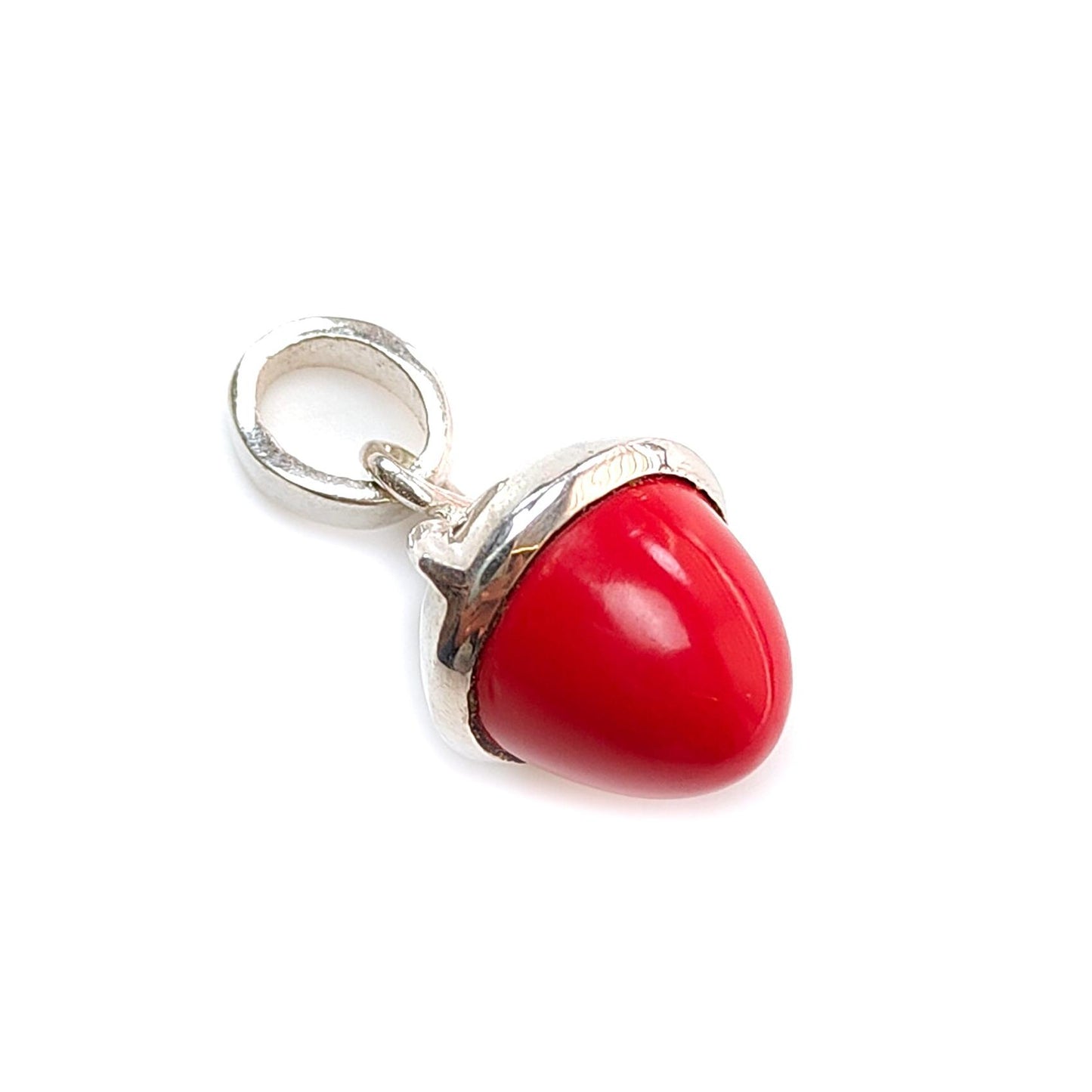 Red Coral Gemstone 925 Sterling Silver Pendant: 3.27gms Synthetic Coral Bezel Set Regular Size Bullet Pendant with Normal Loop 1"