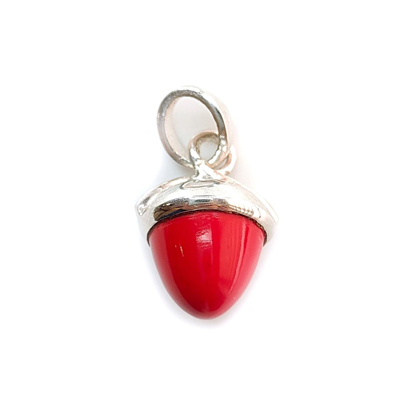 Red Coral Gemstone 925 Sterling Silver Pendant: 3.27gms Synthetic Coral Bezel Set Regular Size Bullet Pendant with Normal Loop 1"