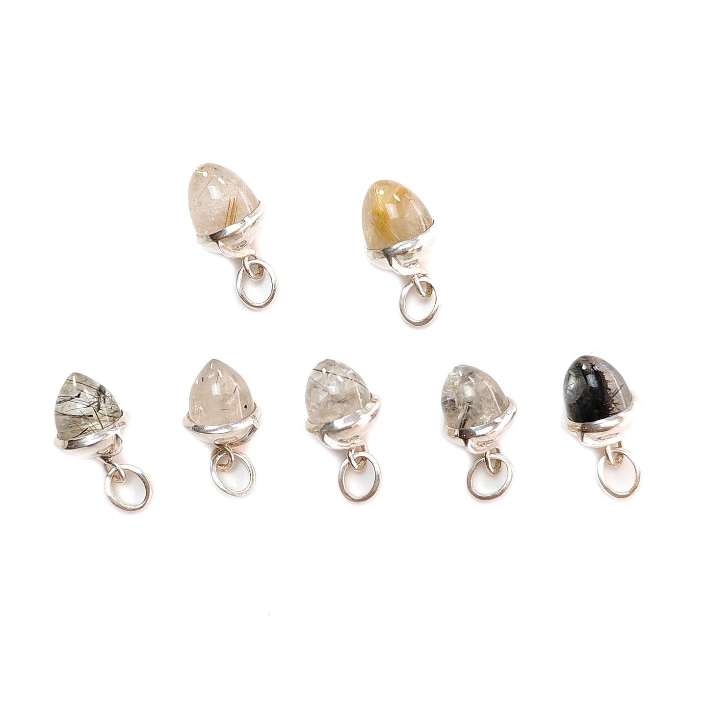 Golden & Black Rutile Gemstone 925 Sterling Silver Pendant: Natural Rutile Bezel Set Regular Size Bullet Pendant with Normal Loop 1"