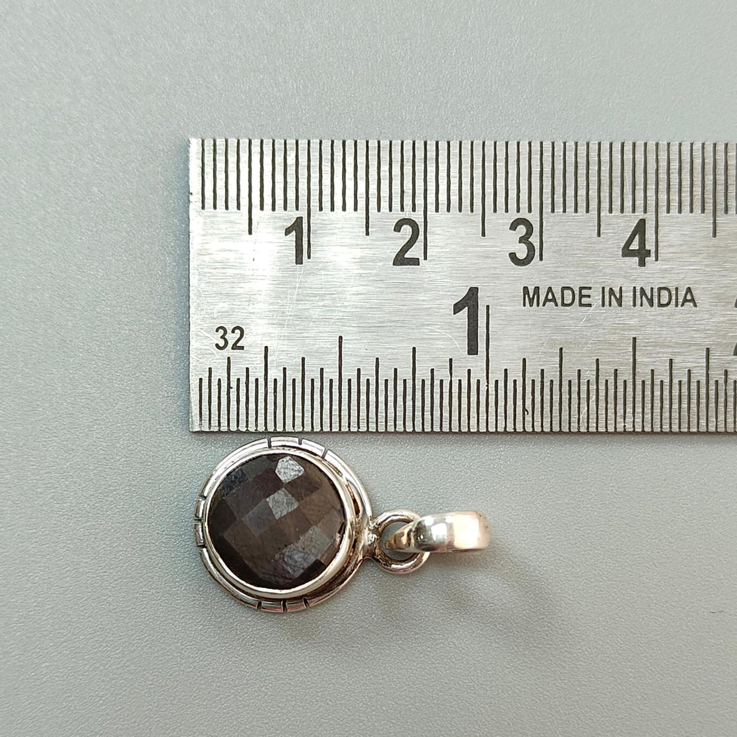 Golden, Silver Sapphire Faceted Silver Pendant: Natural Untreated Sapphire Round Checker Cut 925 Sterling Silver Bezel Set Pendant