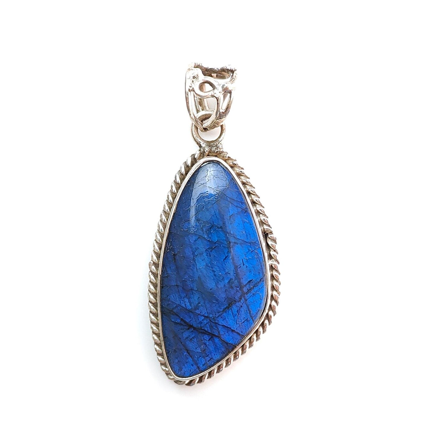 Blue Labradorite Plain Silver Pendant: 12.34gms Natural Untreated Labradorite Fancy Shape 925 Sterling Silver Bezel Set Pendant 2"