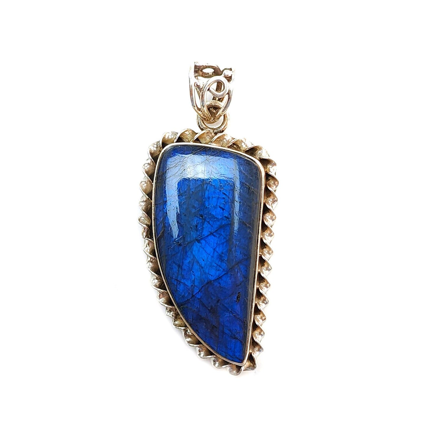 Blue Labradorite Plain Silver Pendant: 16.26gms Natural Untreated Labradorite Fancy Shape 925 Sterling Silver Bezel Set Pendant 2.30"