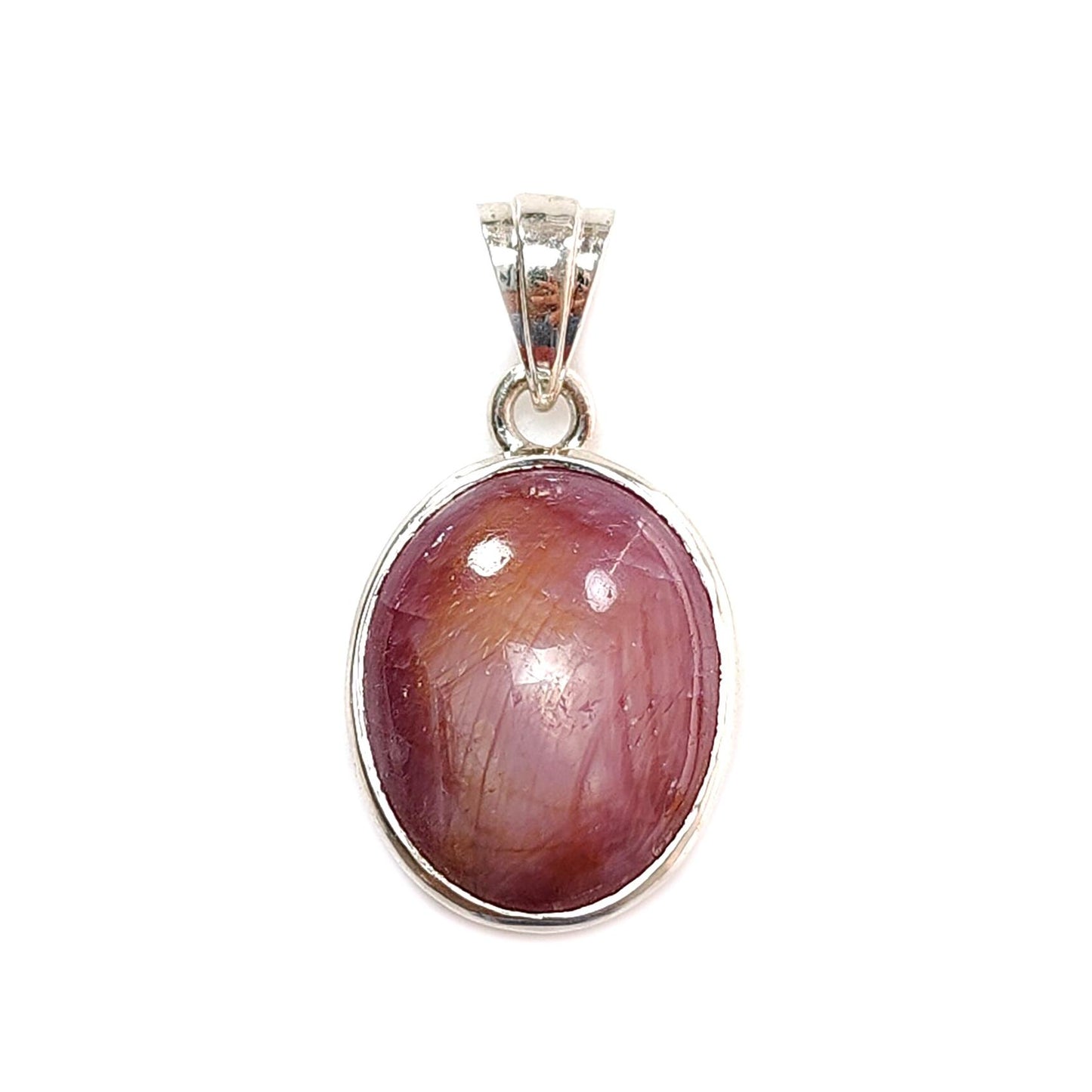 Star Ruby Silver Pendant: 4.14gms Natural Untreated Star Ruby Oval Shape Cabochon 925 Sterling Silver Bezel Set Pendant 1"