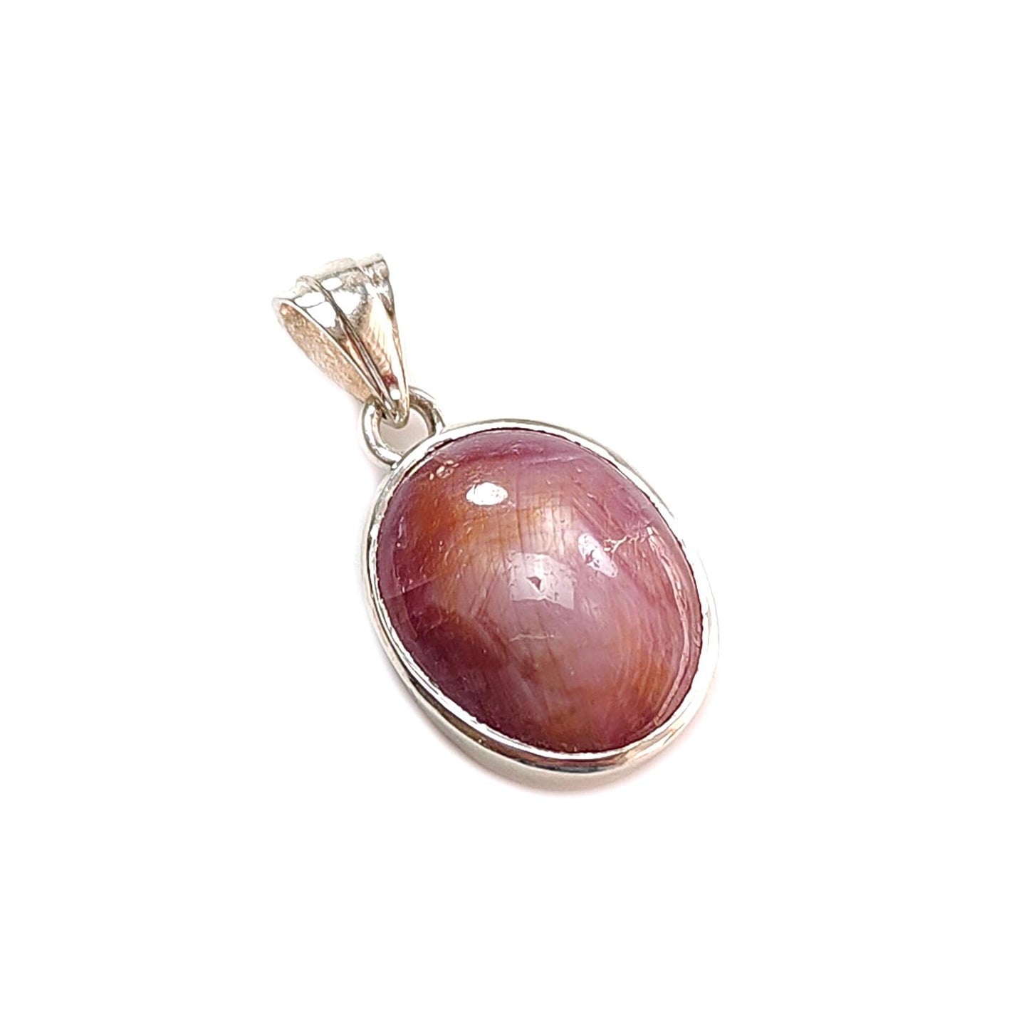 Star Ruby Silver Pendant: 4.14gms Natural Untreated Star Ruby Oval Shape Cabochon 925 Sterling Silver Bezel Set Pendant 1"