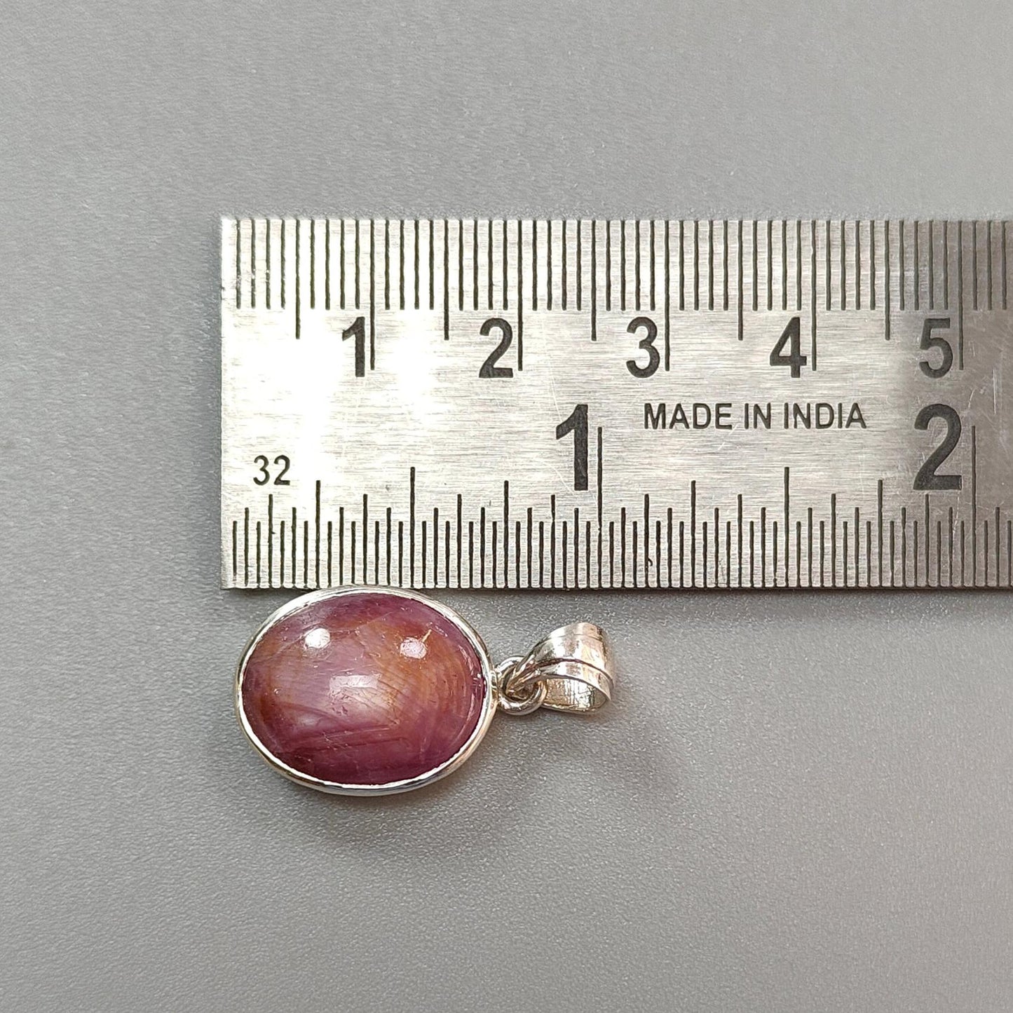 Star Ruby Silver Pendant: 4.14gms Natural Untreated Star Ruby Oval Shape Cabochon 925 Sterling Silver Bezel Set Pendant 1"