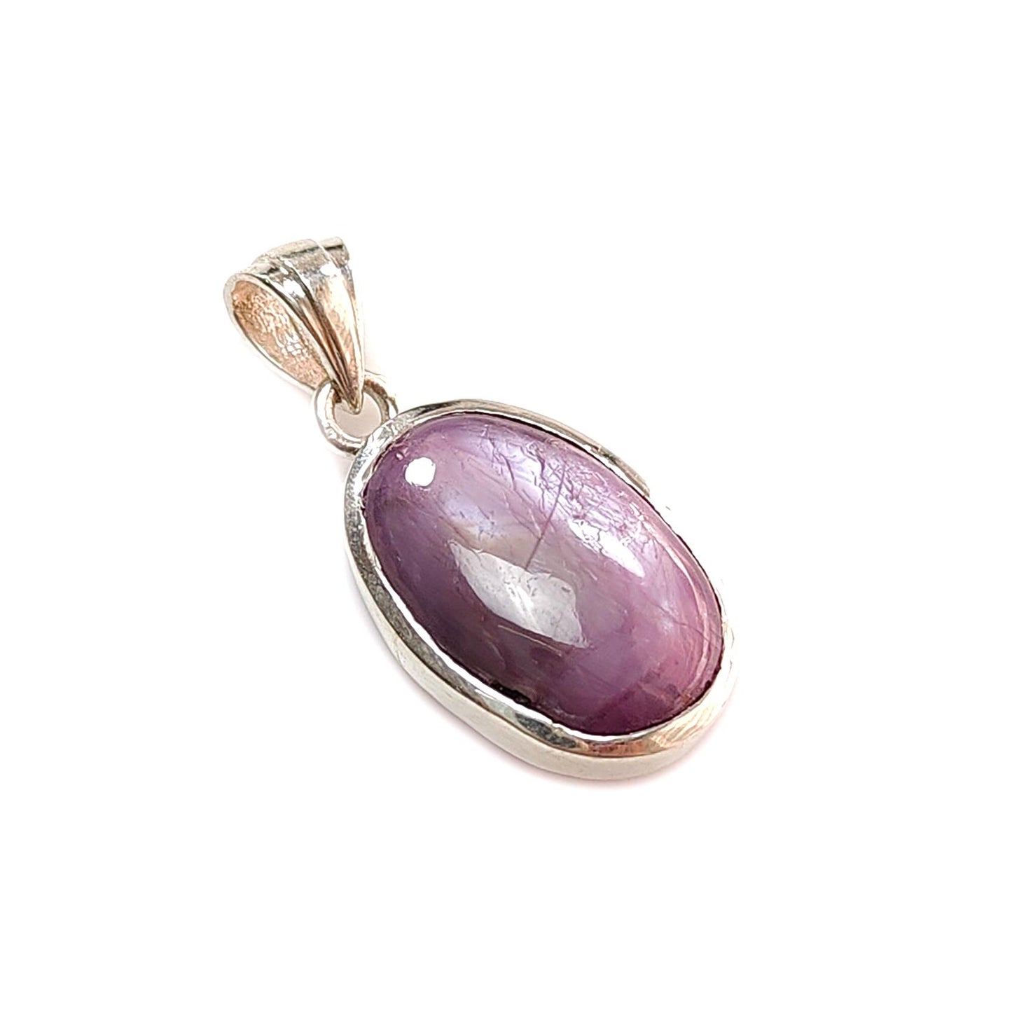 Star Ruby Silver Pendant: 4.47gms Natural Untreated Both Side Star Ruby Oval Shape Cabochon 925 Sterling Silver Bezel Set Pendant 1.30"