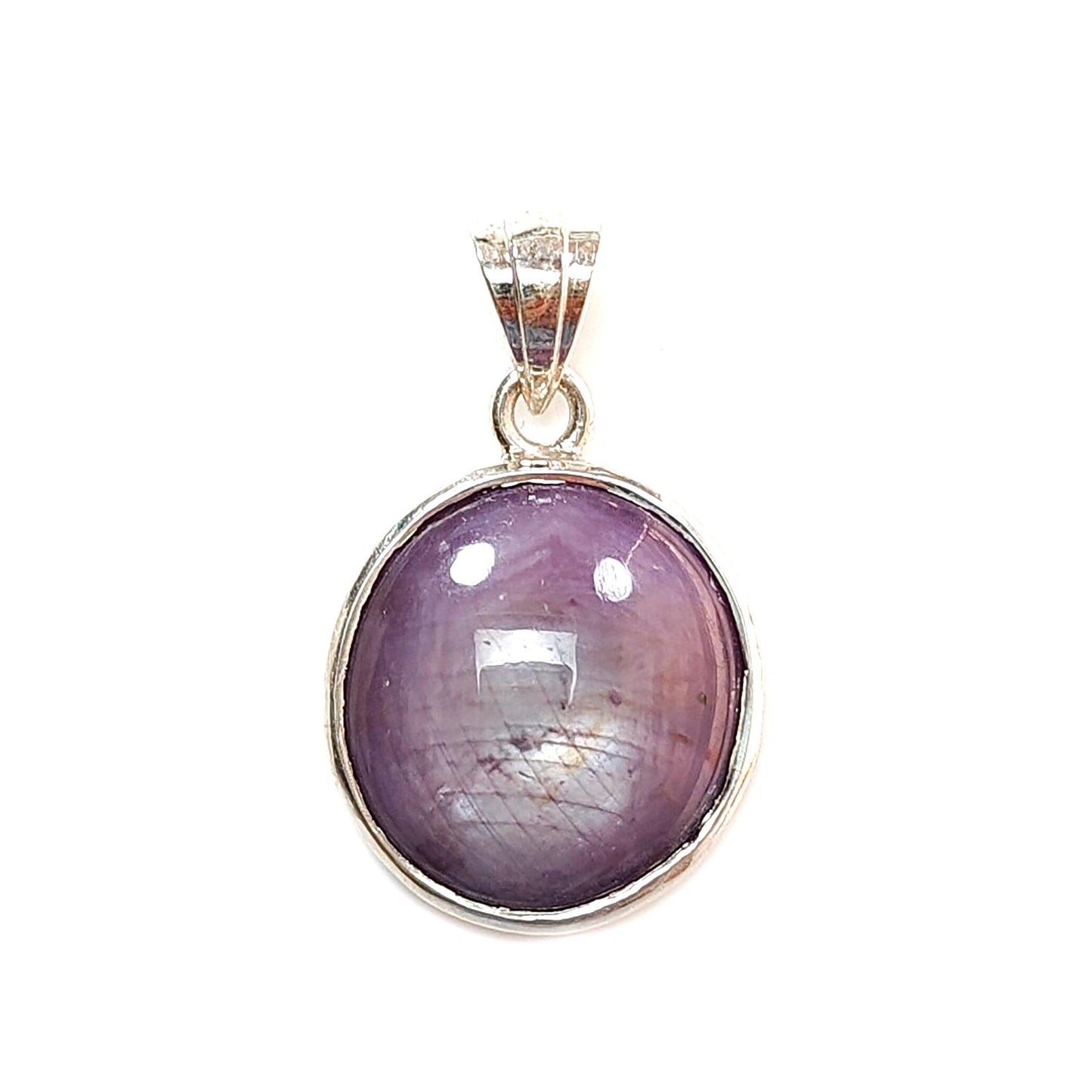 Star Ruby Silver Pendant: 5.47gms Natural Untreated Star Ruby Oval Shape Cabochon 925 Sterling Silver Bezel Set Pendant 1.20"