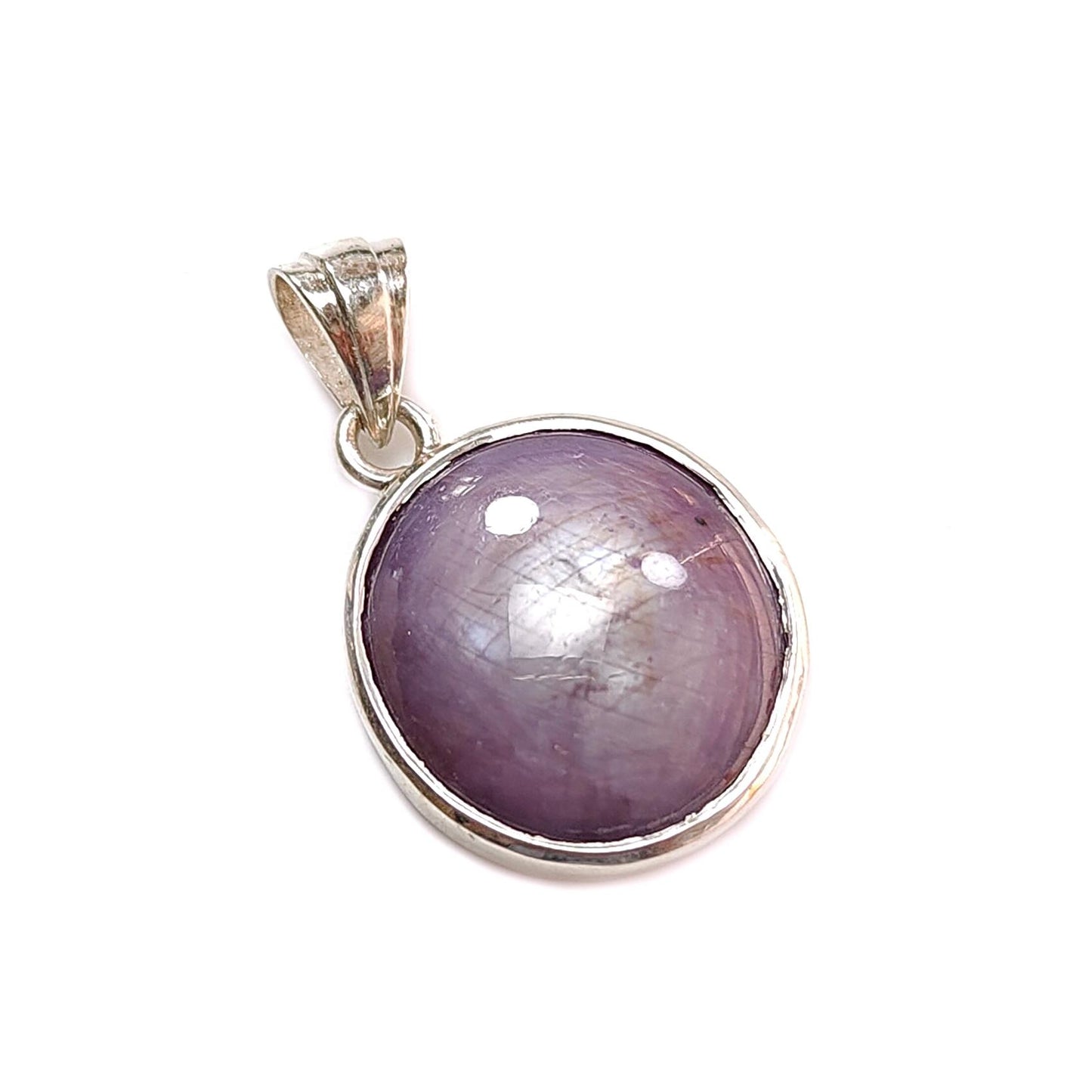 Star Ruby Silver Pendant: 5.47gms Natural Untreated Star Ruby Oval Shape Cabochon 925 Sterling Silver Bezel Set Pendant 1.20"