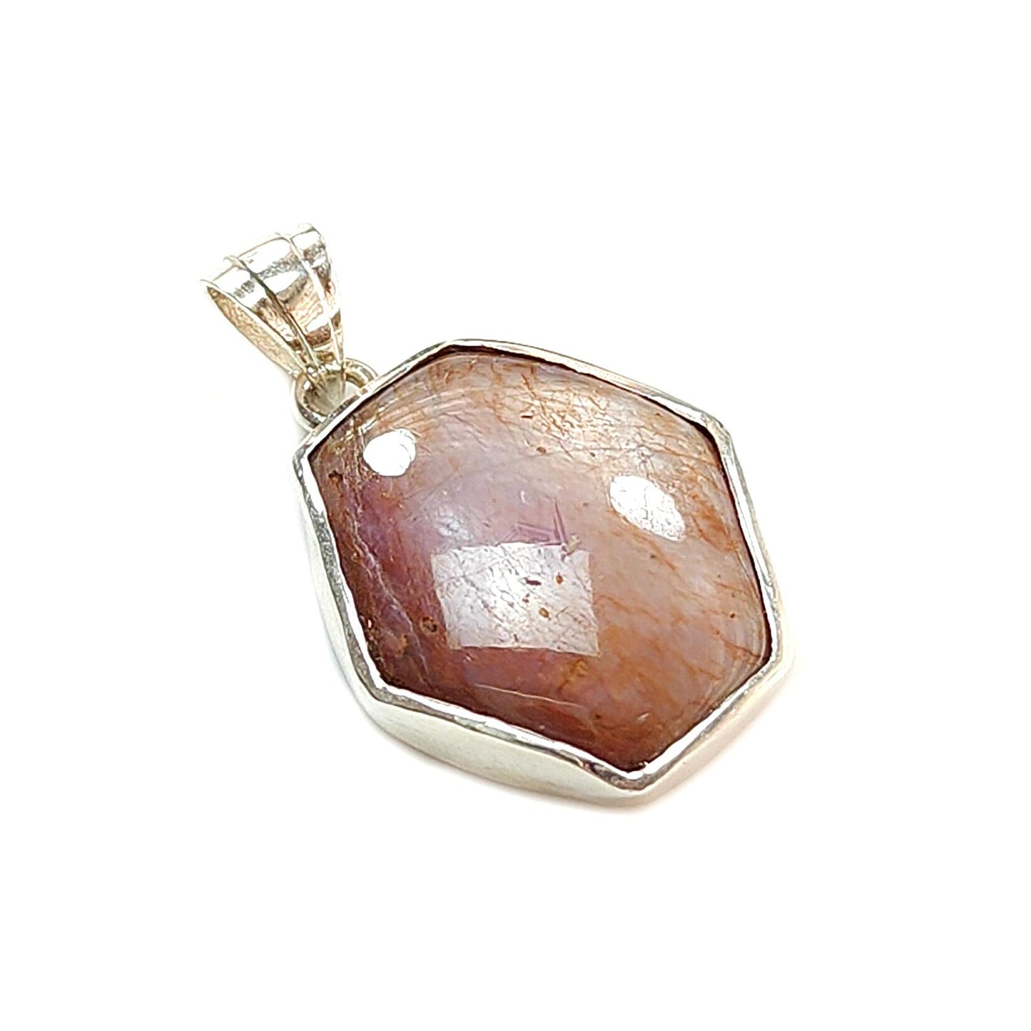 Star Ruby Silver Pendant: 5.48gms Natural Untreated Star Ruby Hexagon Shape Cabochon 925 Sterling Silver Bezel Set Pendant 1.30"