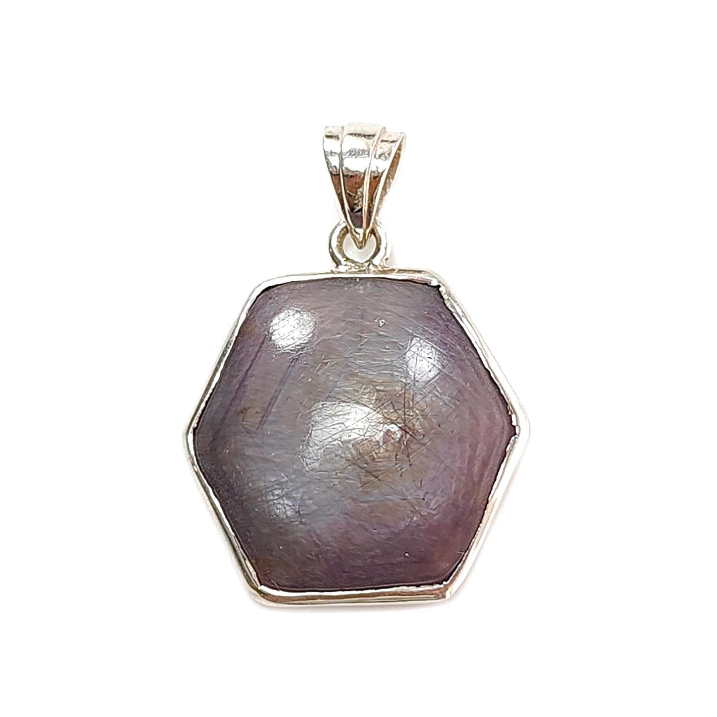 Star Ruby Silver Pendant: 5.47gms Natural Untreated Star Ruby Hexagon Shape Cabochon 925 Sterling Silver Bezel Set Pendant 1.30"