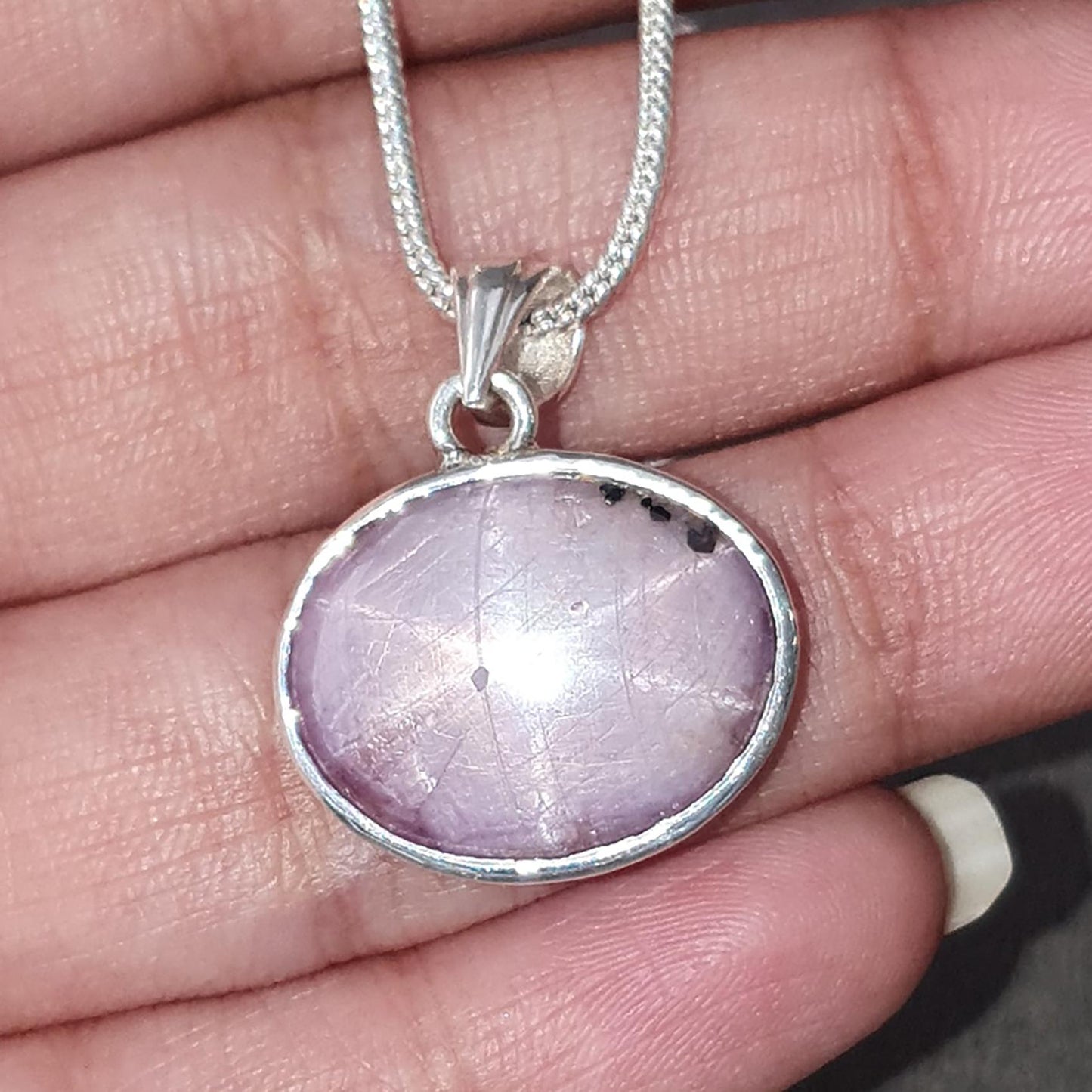 Star Ruby Silver Pendant: 4.01gms Natural Untreated Both Side Star Ruby Oval Shape Plain Briolette 925 Sterling Silver Bezel Set Pendant 1"
