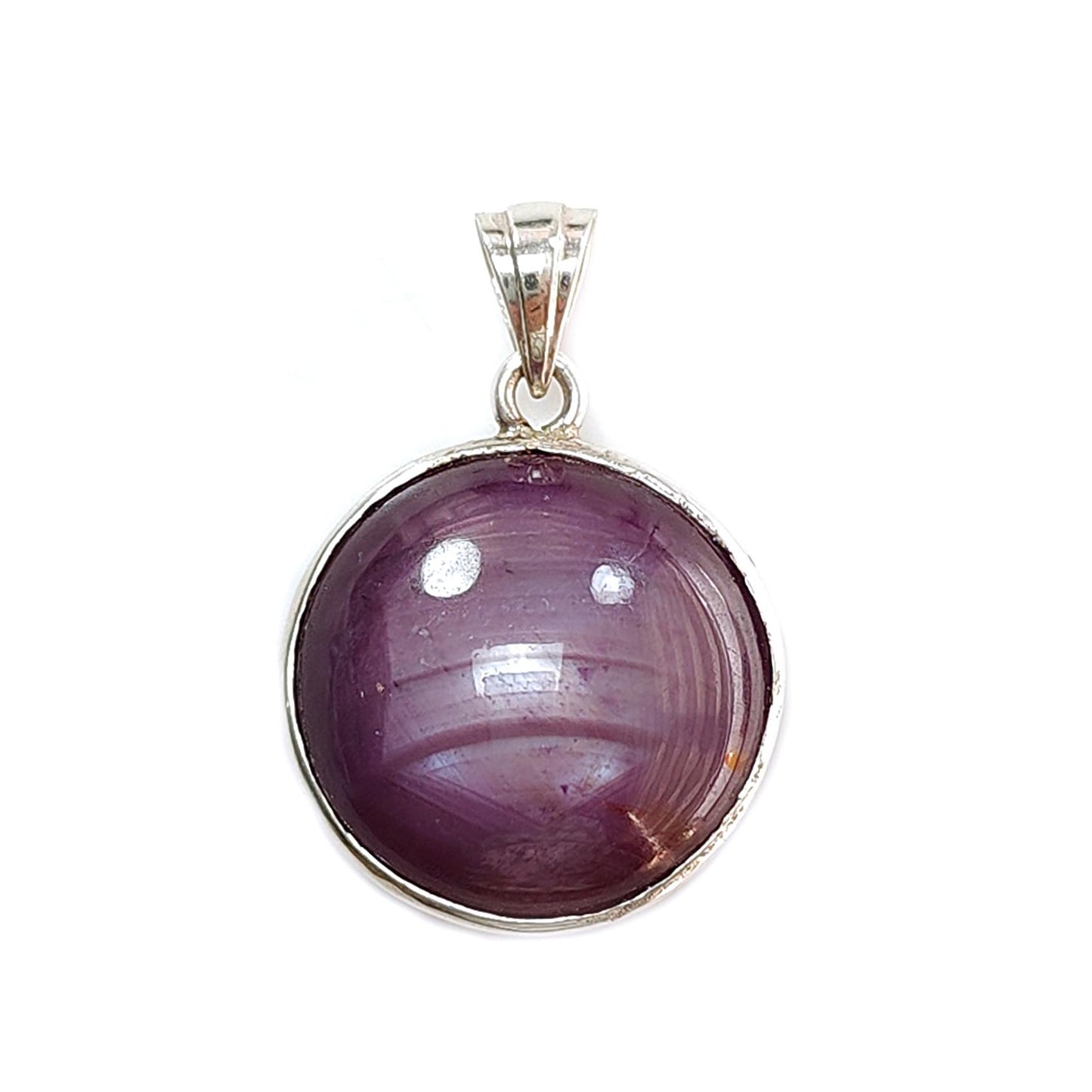 Star Ruby Silver Pendant: 7.24gms Natural Untreated Both Side Star Ruby Round Plain Briolette 925 Sterling Silver Bezel Set Pendant 1.30"