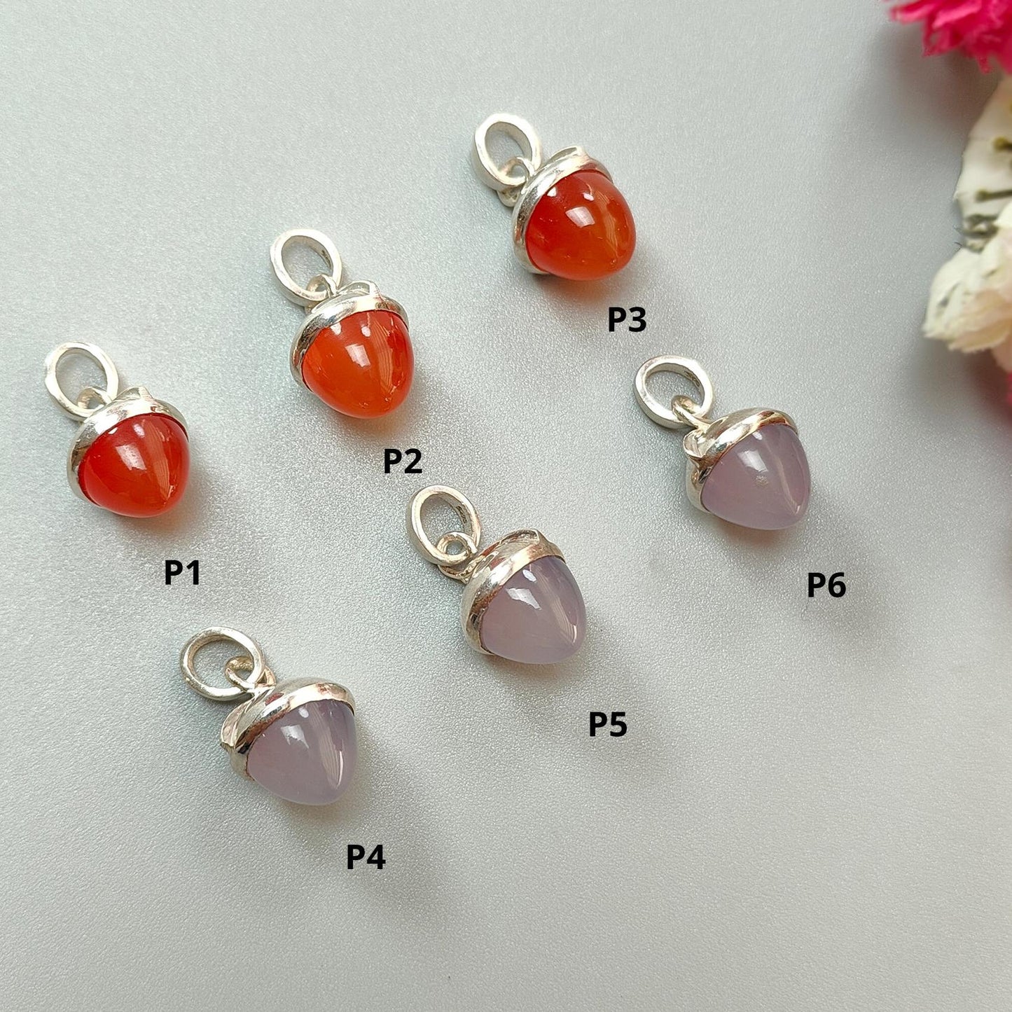 Onyx Gemstone 925 Sterling Silver Pendant: Natural Orange, Pink Onyx Bezel Set Regular Size Bullet Pendant with Normal Loop 1" Gift for her