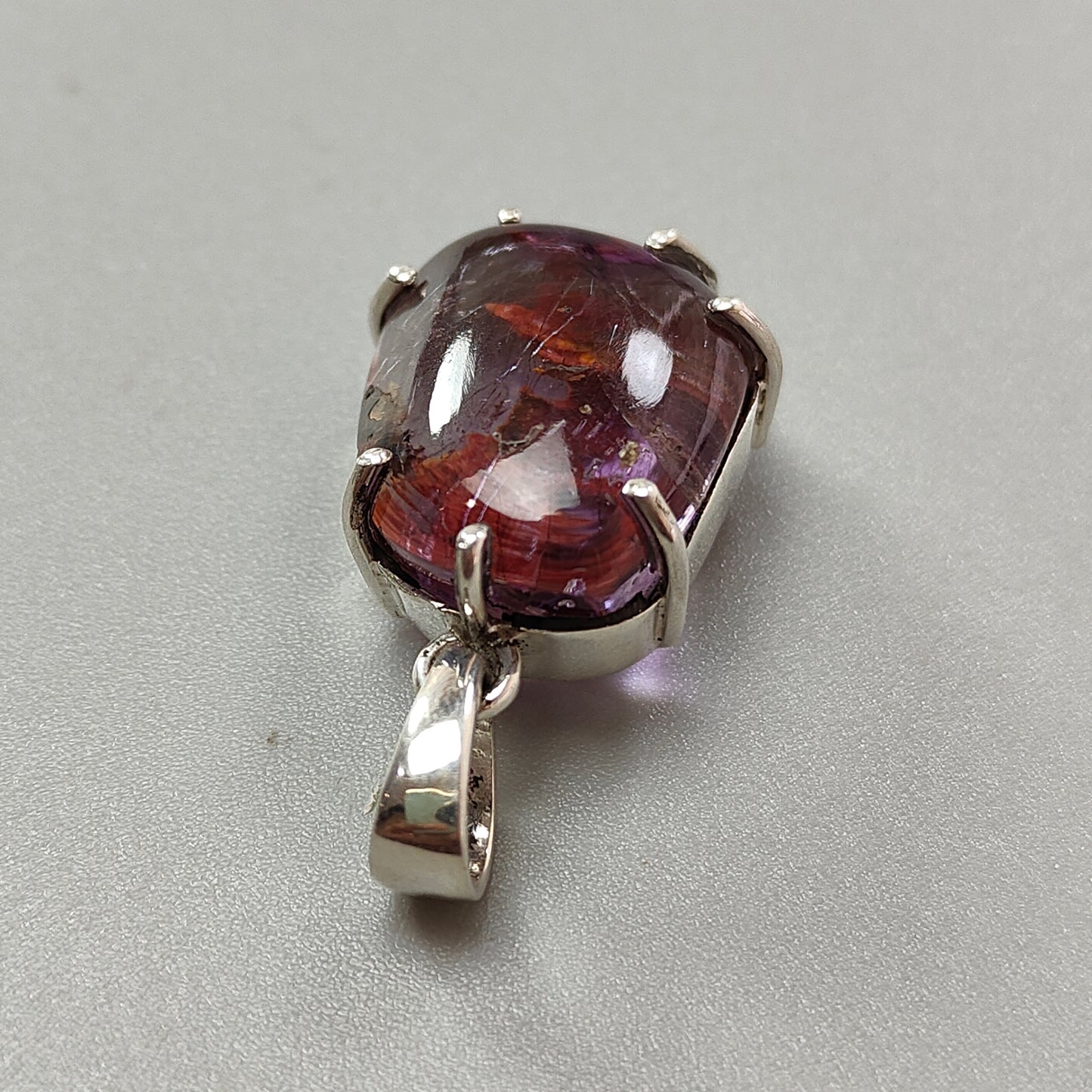 8.54gms Natural Amethyst Fancy Shape Plain 925 Sterling Silver Prong Set 1.25" Pendant
