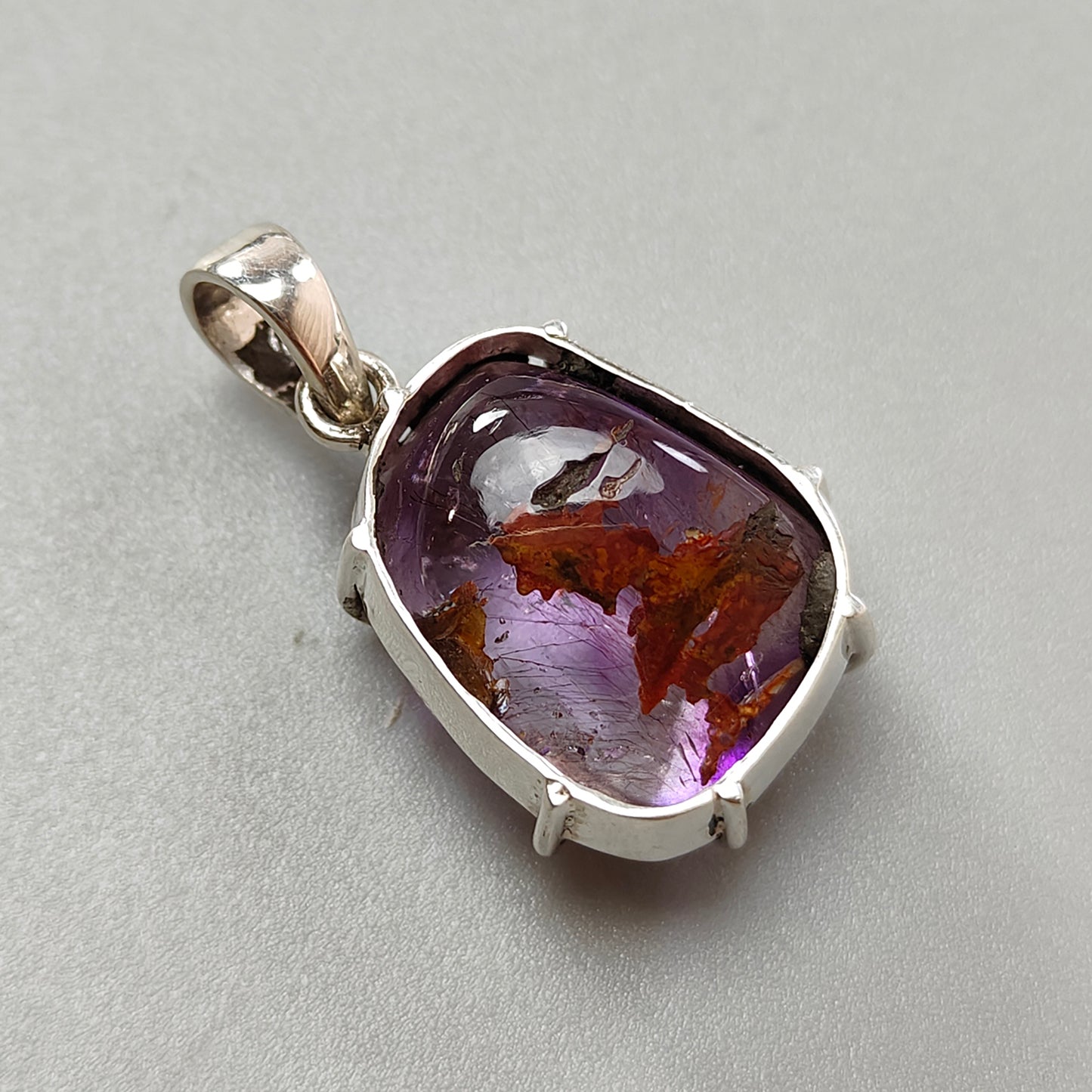 8.54gms Natural Amethyst Fancy Shape Plain 925 Sterling Silver Prong Set 1.25" Pendant
