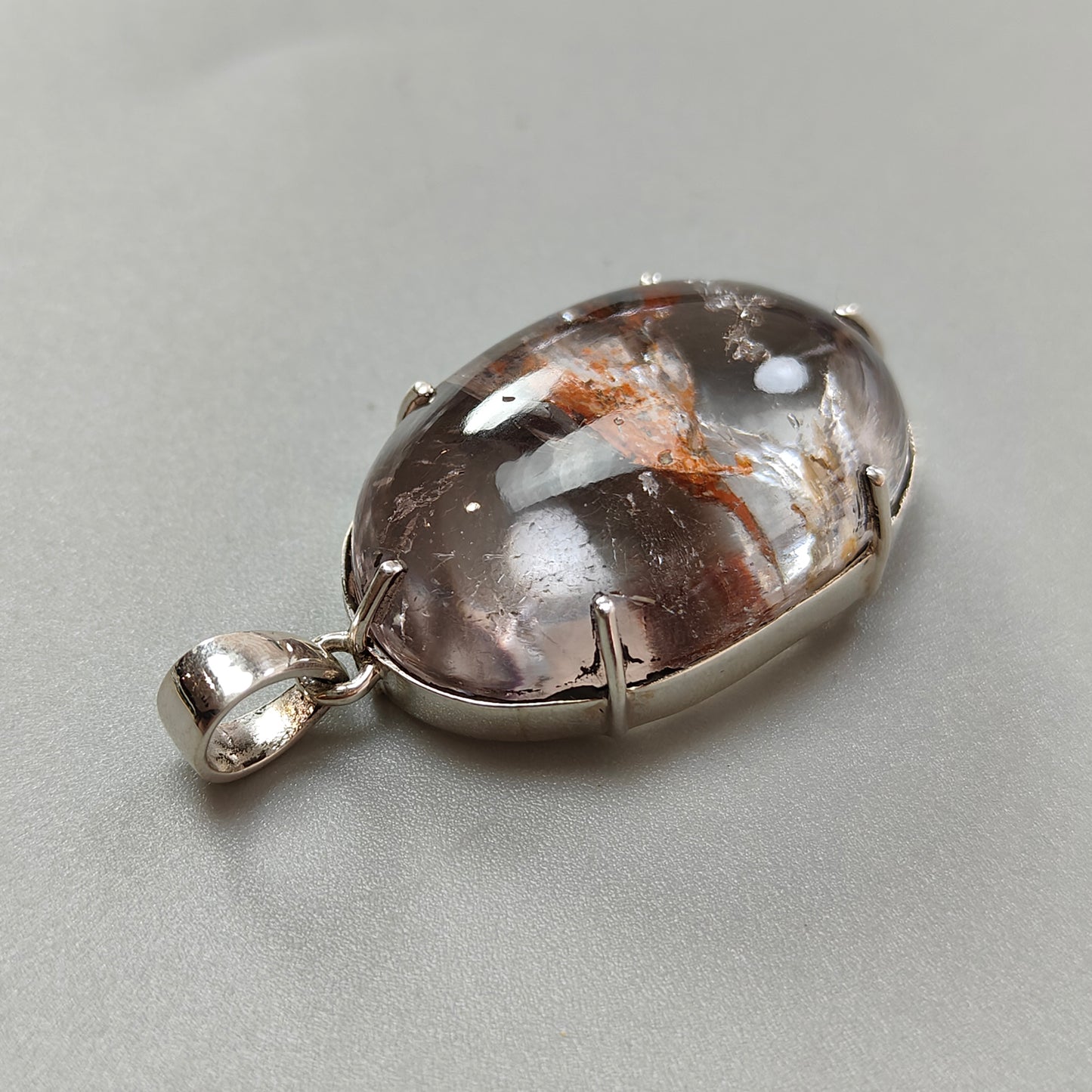 18.44gms Natural Amethyst Oval Shape Plain 925 Sterling Silver Prong Set 1.75" Pendant