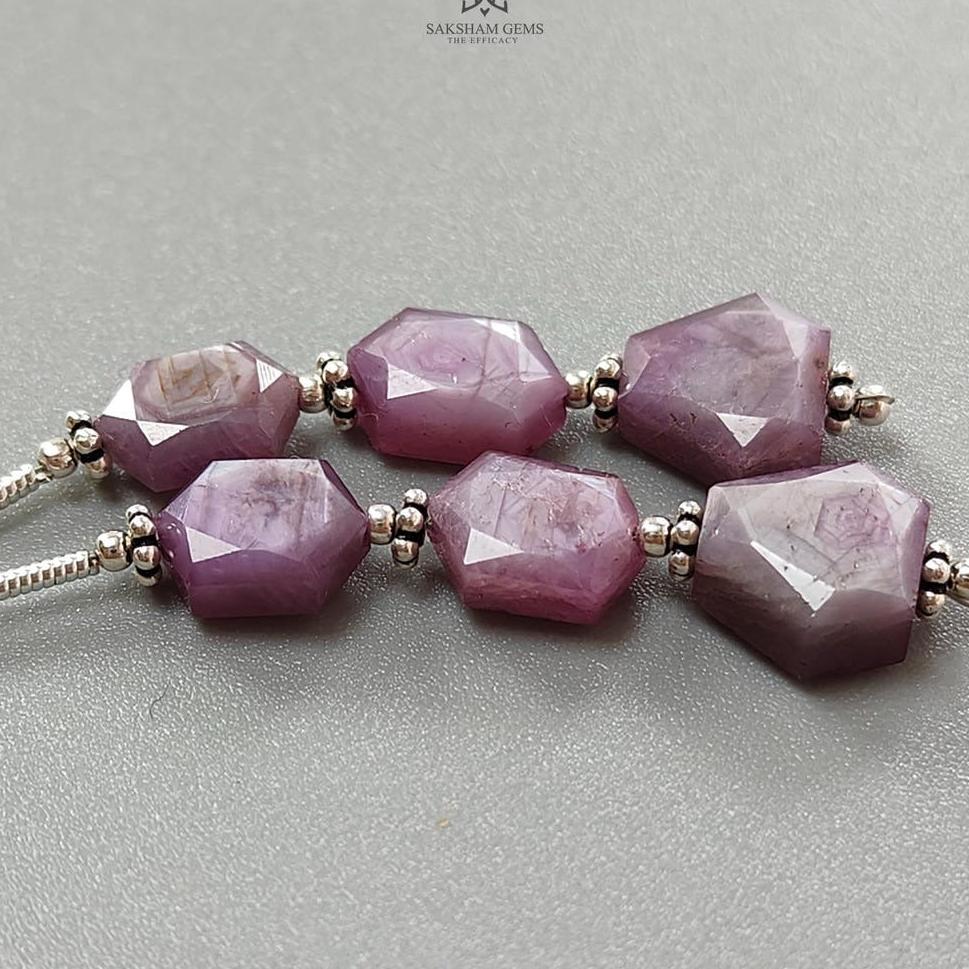 Raspberry Pink Sapphire Both Side Faceted Loose Beads: 20.20cts Natural Sapphire Hexagon Fancy Cut 925 Sterling Silver 8*6mm - 9*7.5mm