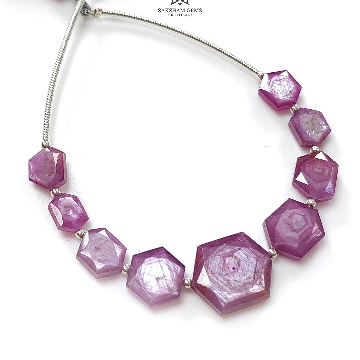 Raspberry Pink Sapphire Faceted Loose Beads: Natural Sapphire Hexagon Both Side Faceted Cut Shape 925 Sterling Silver Beads