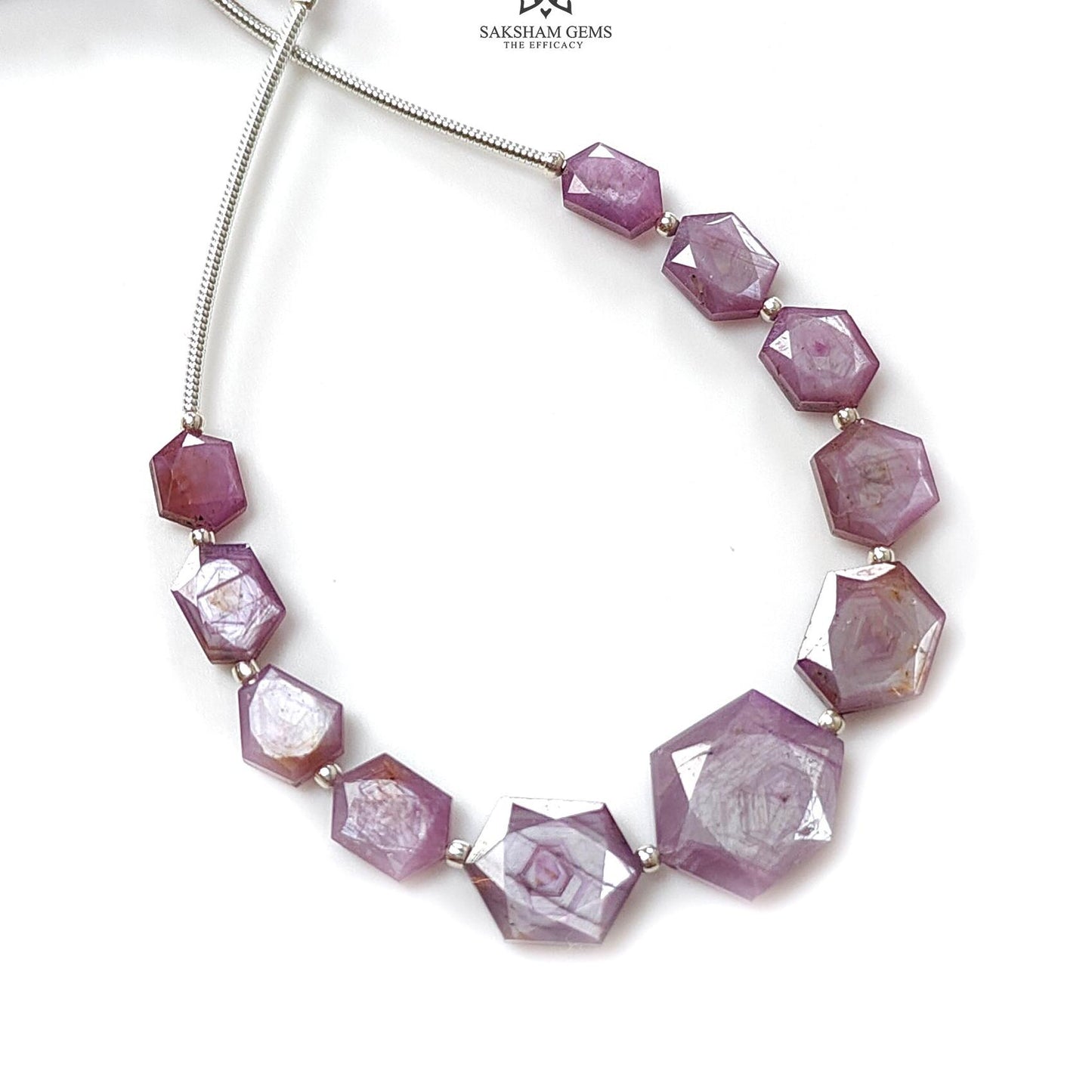 Raspberry Pink Sapphire Faceted Loose Beads: Natural Sapphire Hexagon Both Side Faceted Cut Shape 925 Sterling Silver Beads