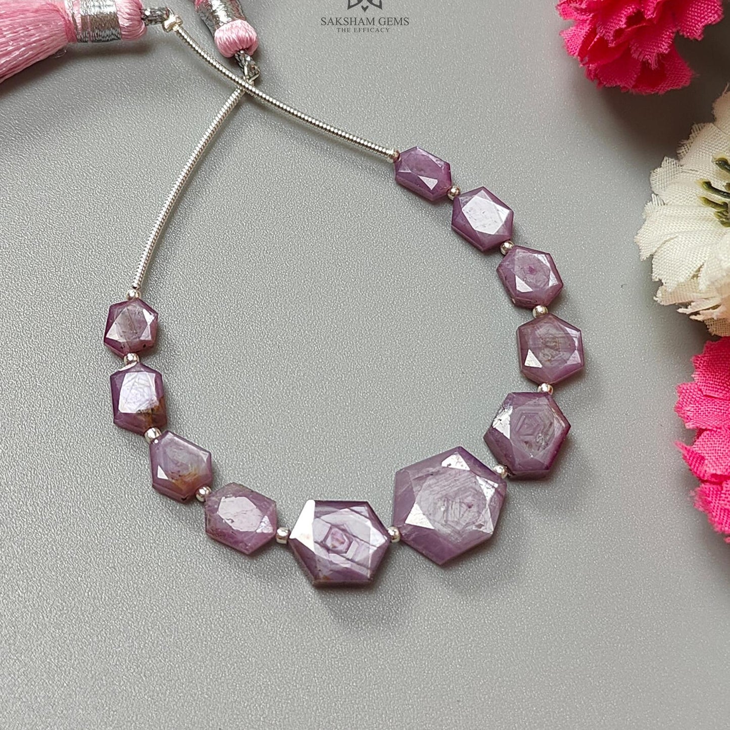 Raspberry Pink Sapphire Faceted Loose Beads: Natural Sapphire Hexagon Both Side Faceted Cut Shape 925 Sterling Silver Beads