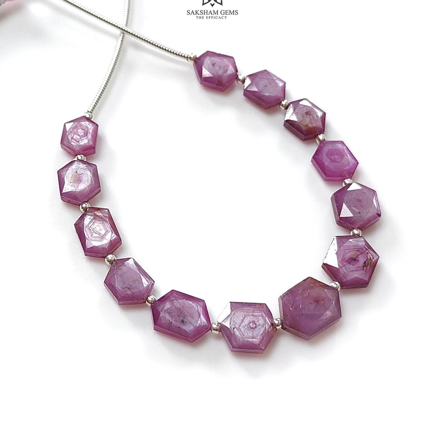 Raspberry Pink Sapphire Faceted Loose Beads: Natural Sapphire Hexagon Both Side Faceted Cut Shape 925 Sterling Silver Beads
