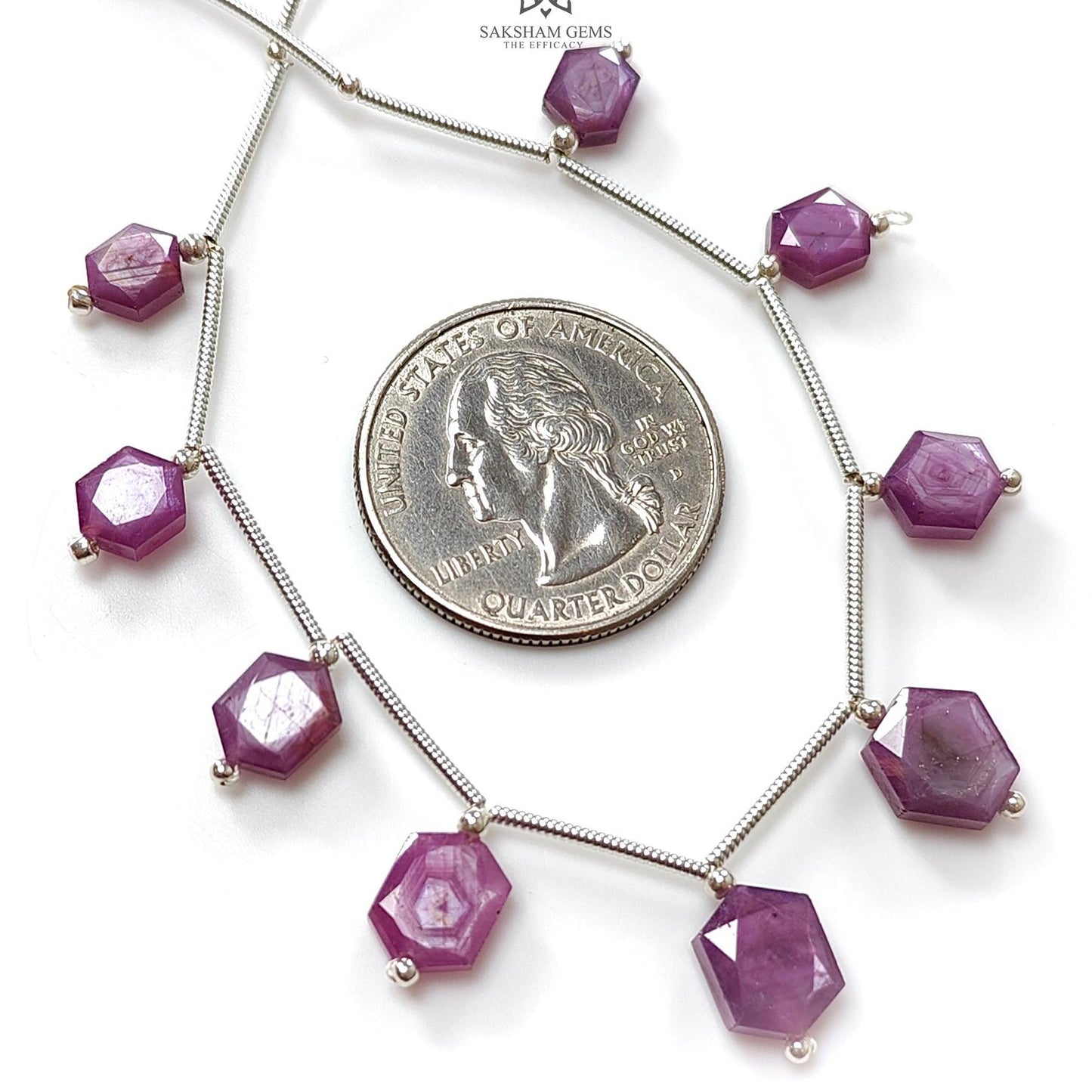 Raspberry Pink Sapphire Faceted Loose Beads: 27.70cts Natural Sapphire Faceted Hexagon Both Side 925 Sterling Silver Beads 6*5mm - 9*7mm