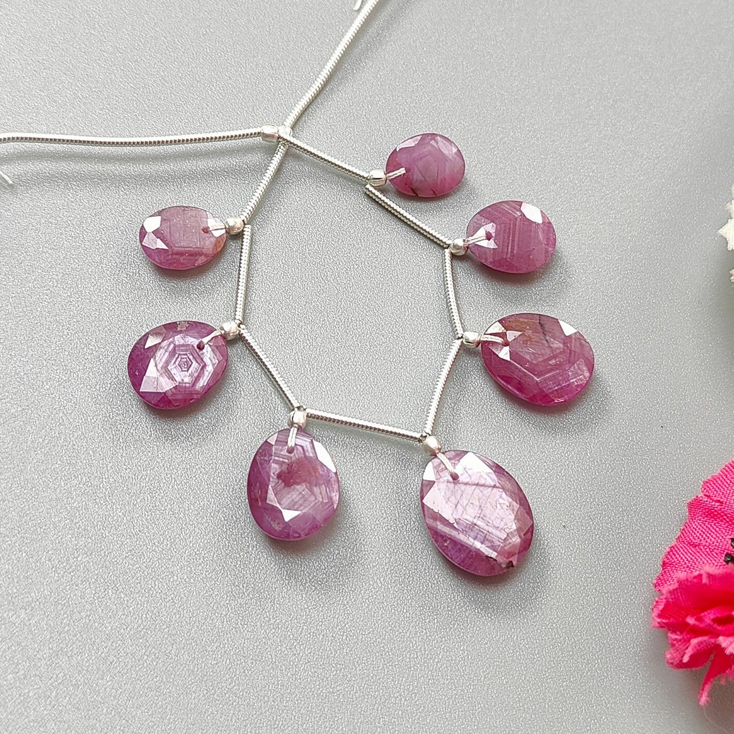Raspberry Pink Sapphire Faceted Cut Loose Beads: 36.30cts Natural Untreated Sapphire Faceted Egg Shape 925 Silver Beads 10*8mm - 15*12mm