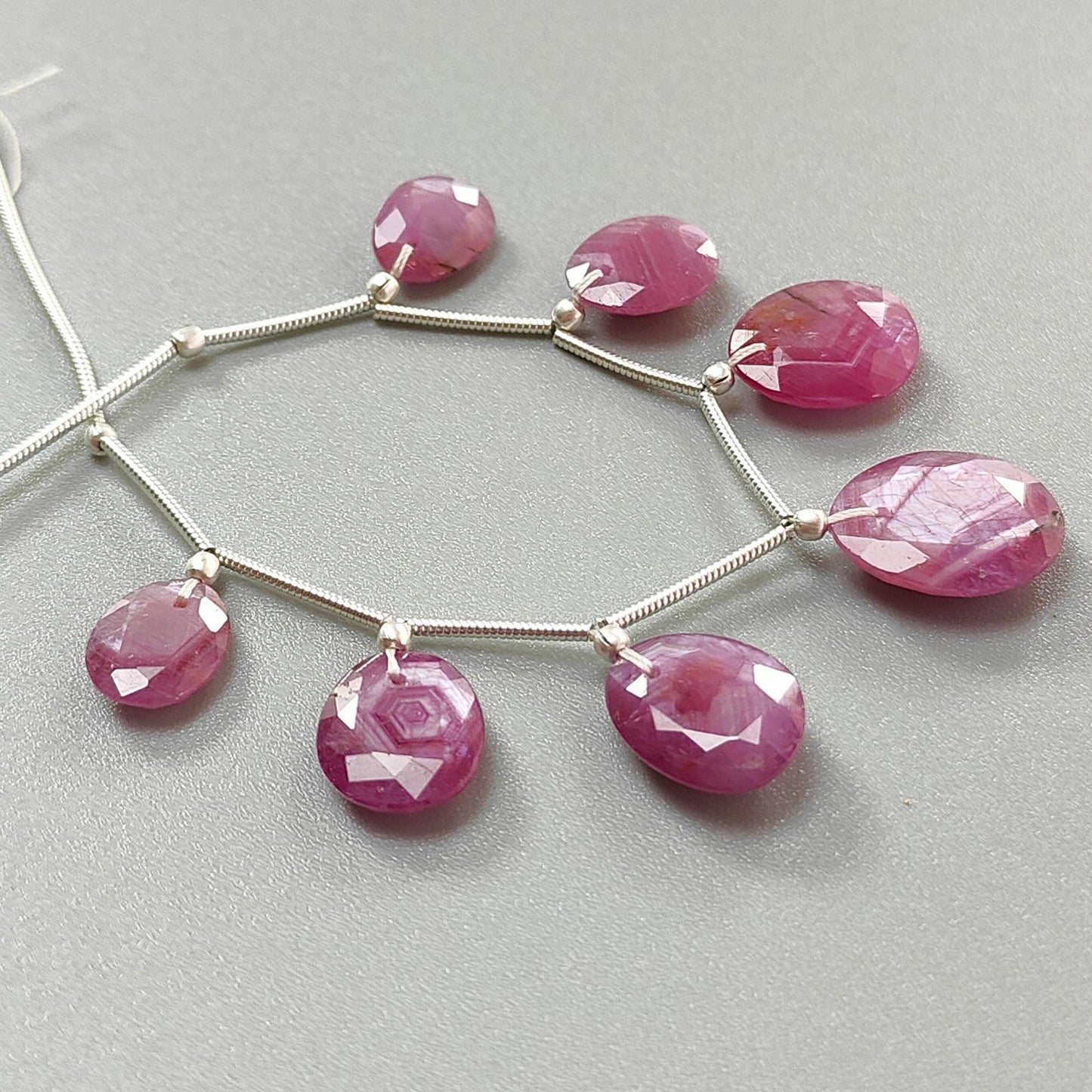 Raspberry Pink Sapphire Faceted Cut Loose Beads: 36.30cts Natural Untreated Sapphire Faceted Egg Shape 925 Silver Beads 10*8mm - 15*12mm