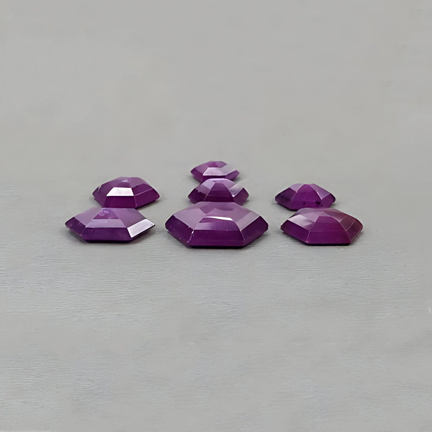 57.45cts Raspberry Ruby Gemstone Natural Untreated Step Cut Hexagon Shape 7pcs