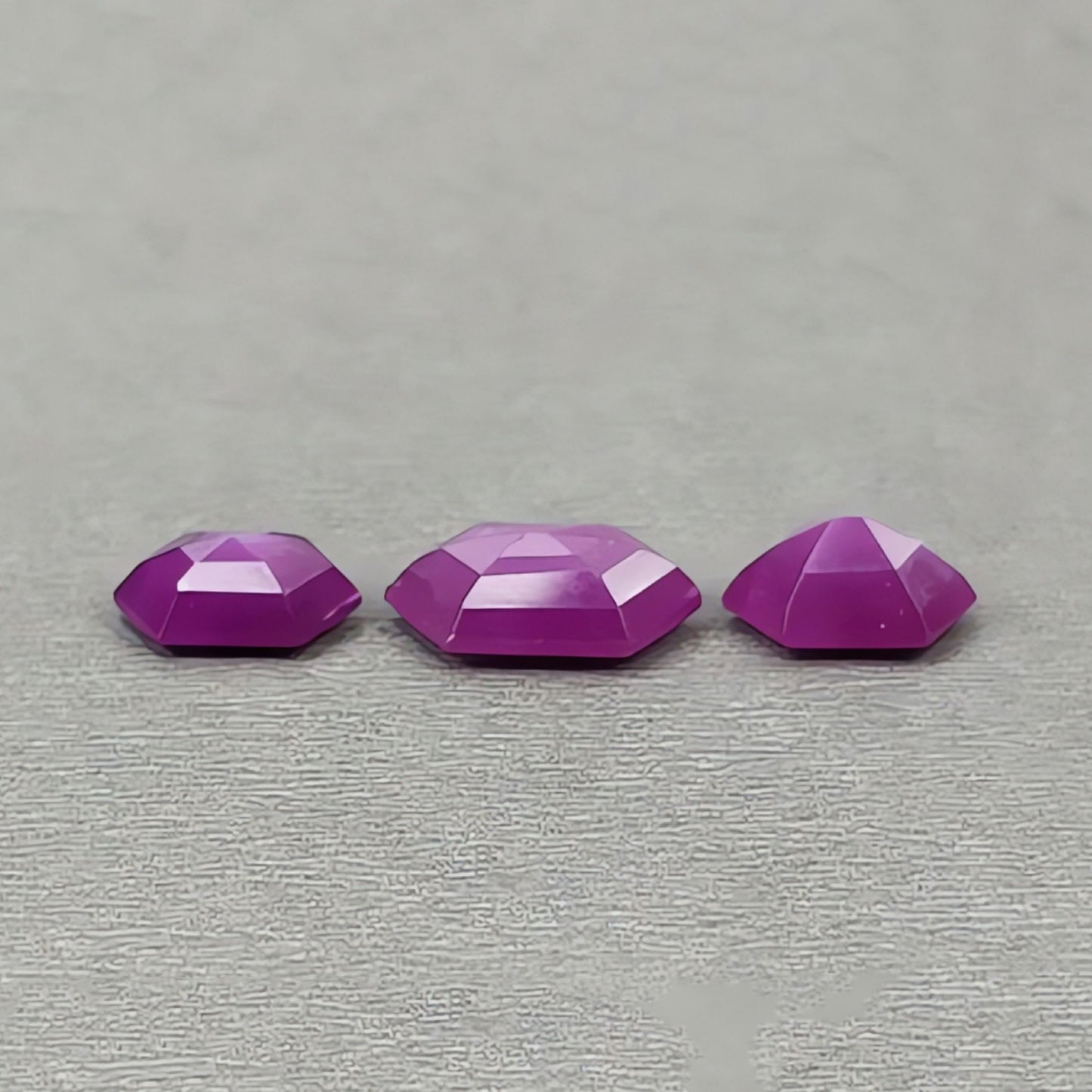 10.65cts Raspberry Ruby Gemstone Natural Untreated Step Cut Hexagon Shape 3pcs