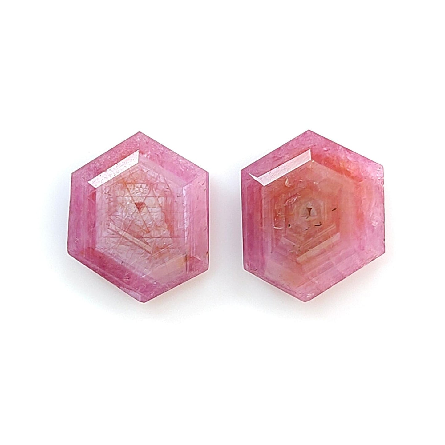 Raspberry Pink Sapphire Gemstone Faceted Cut: Natural Untreated Sheen Sapphire Hexagon Shape Faceted 2pcs Set September Birthstone