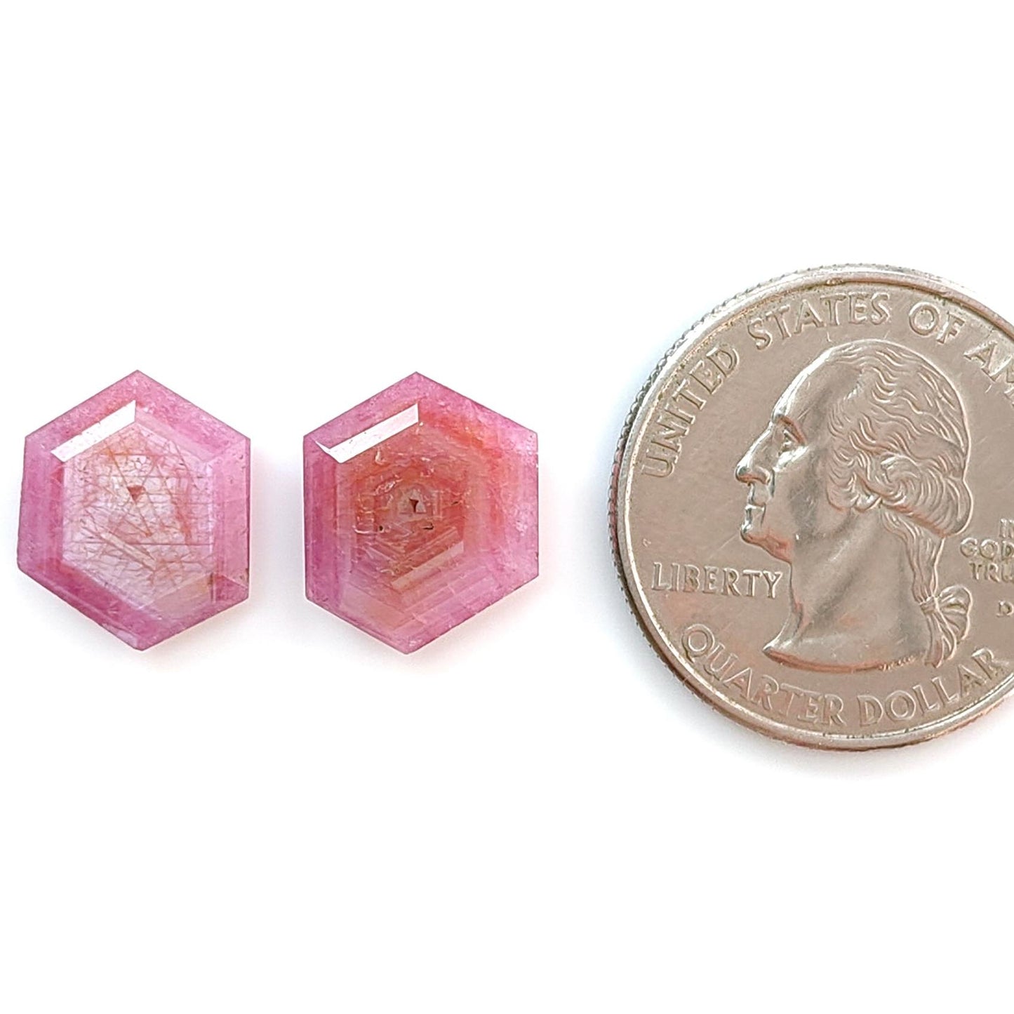 Raspberry Pink Sapphire Gemstone Faceted Cut: Natural Untreated Sheen Sapphire Hexagon Shape Faceted 2pcs Set September Birthstone