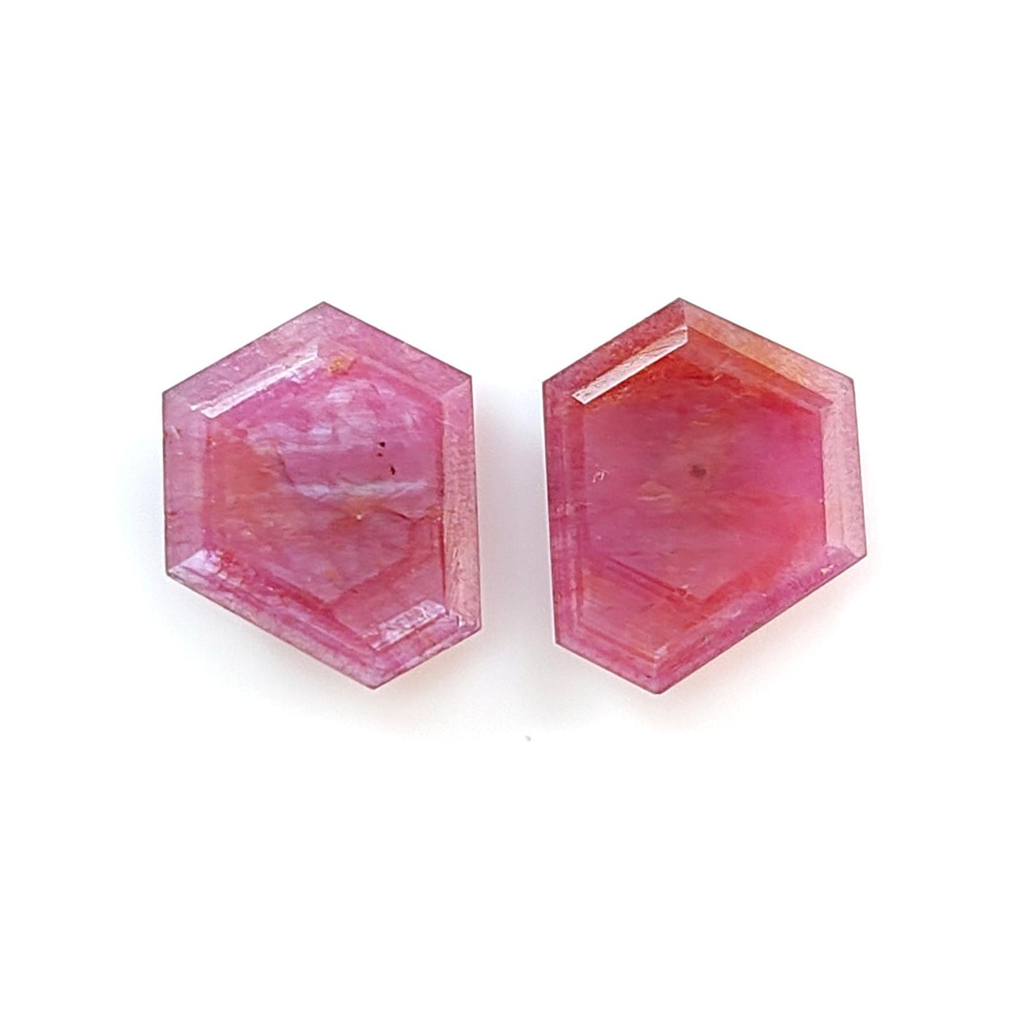 Raspberry Pink Sapphire Gemstone Faceted Cut: Natural Untreated Sheen Sapphire Hexagon Shape Faceted 2pcs Set September Birthstone