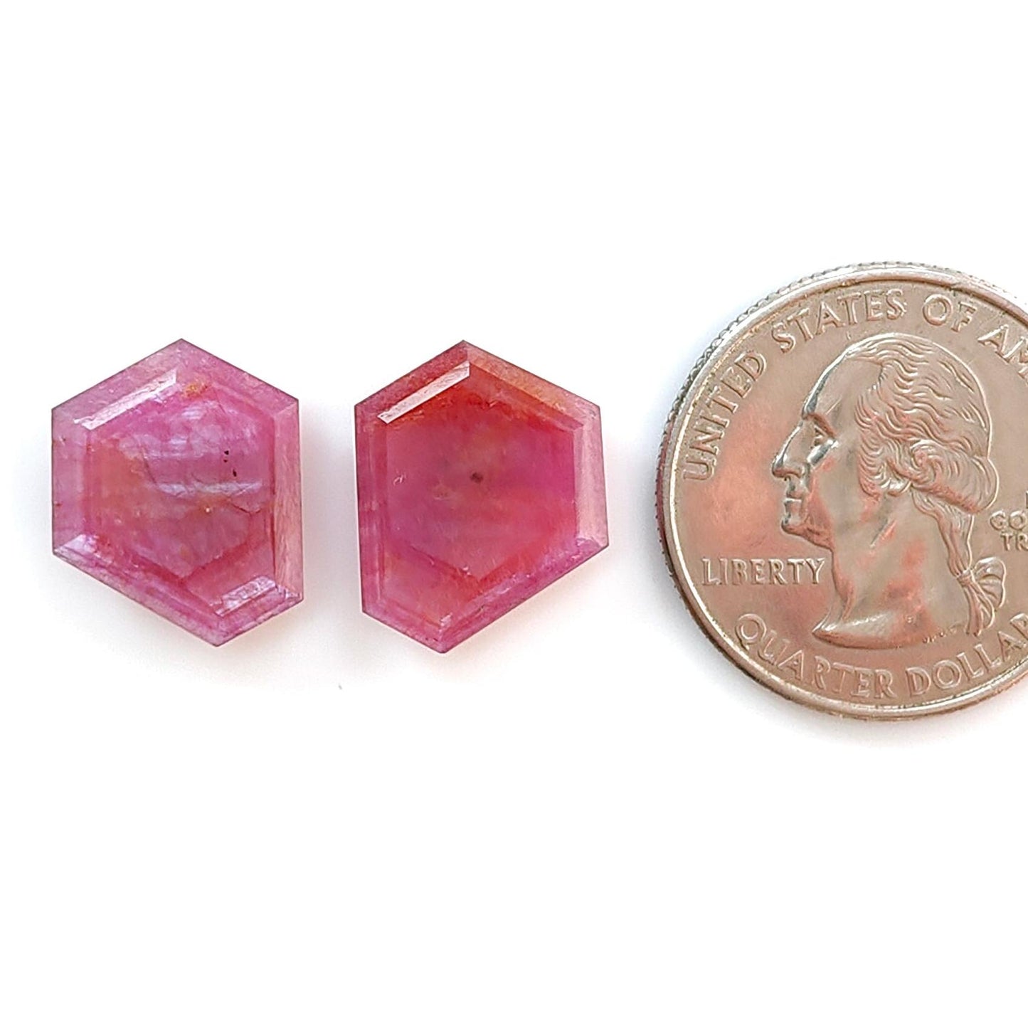 Raspberry Pink Sapphire Gemstone Faceted Cut: Natural Untreated Sheen Sapphire Hexagon Shape Faceted 2pcs Set September Birthstone