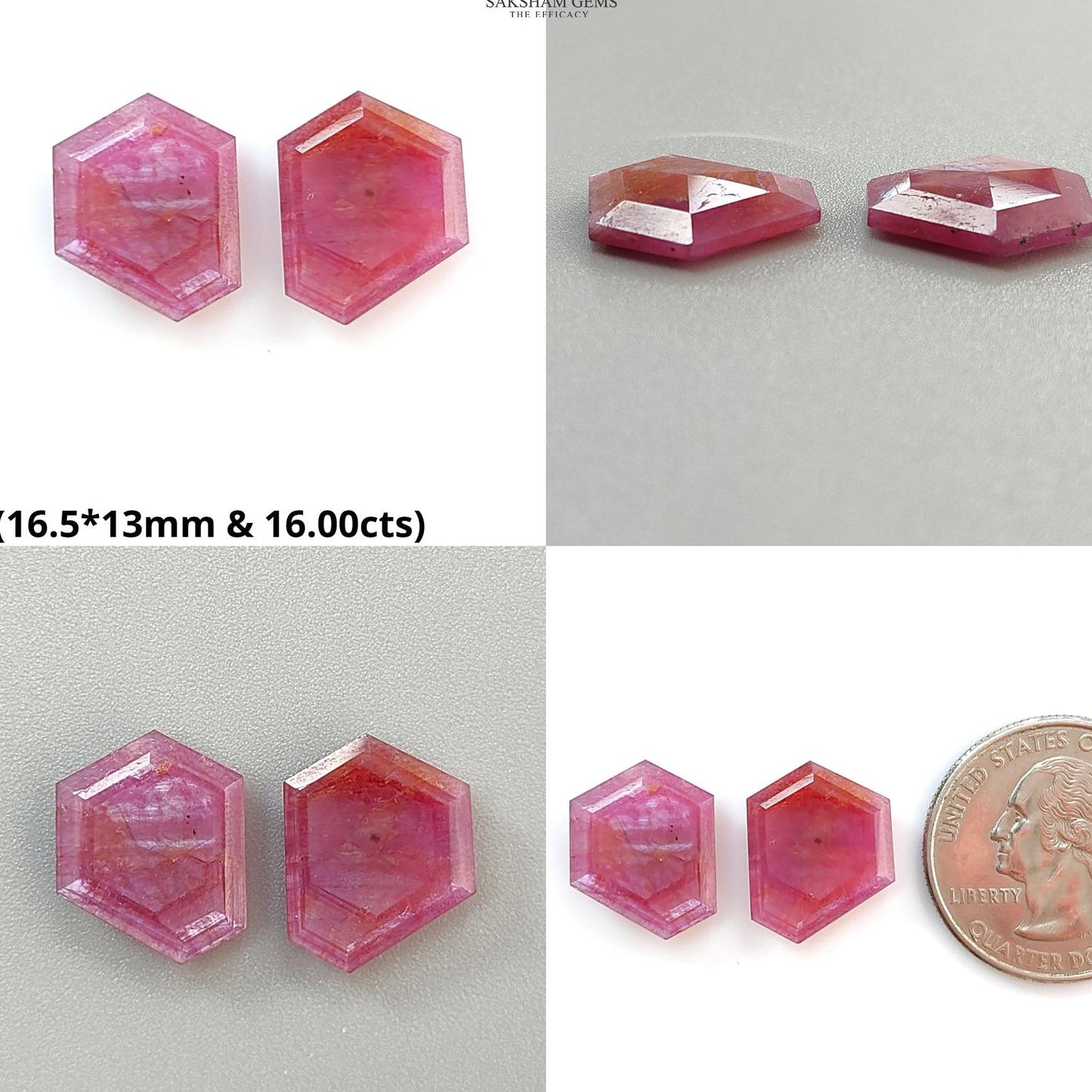 Raspberry Pink Sapphire Gemstone Faceted Cut: Natural Untreated Sheen Sapphire Hexagon Shape Faceted 2pcs Set September Birthstone